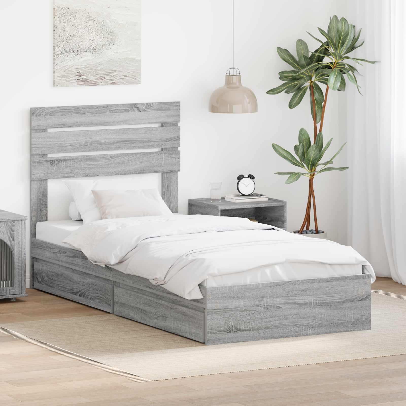 Krevet s od storage Siva Sonoma 90 x 190 cm Konstruirano drvo