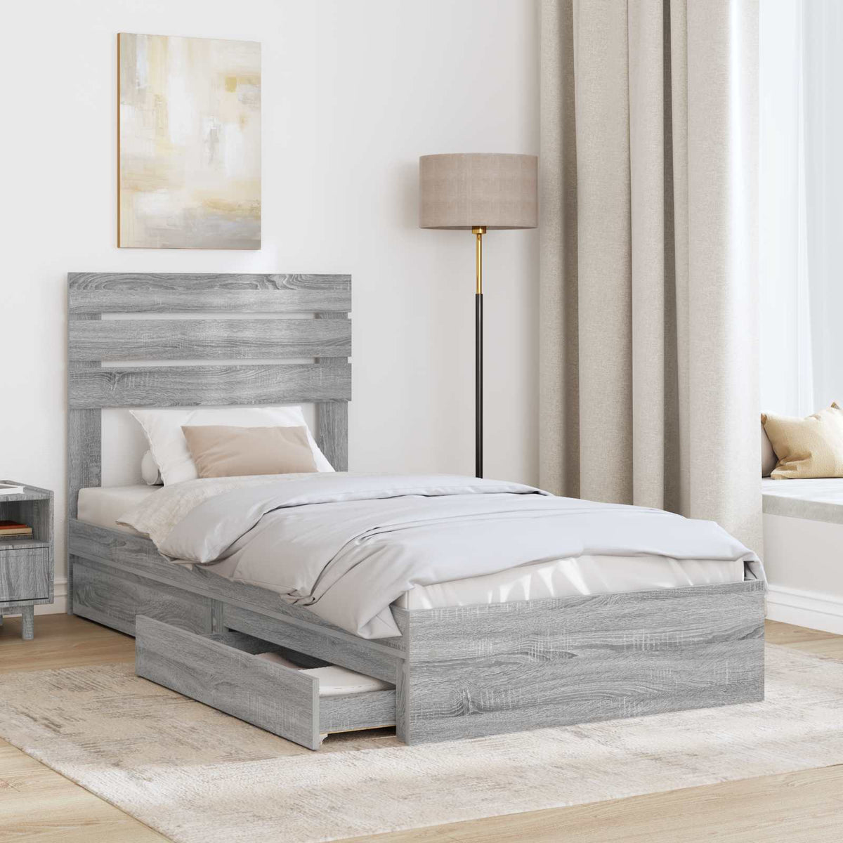 Krevet s od storage Siva Sonoma 90 x 190 cm Konstruirano drvo