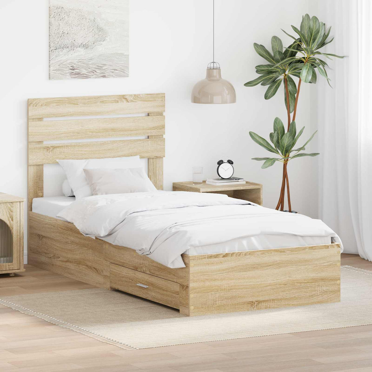 Krevetna konstrukcija s ladicama Sonoma hrast 90 x 200 cm Smeđa 206 x 93 x 100 cm