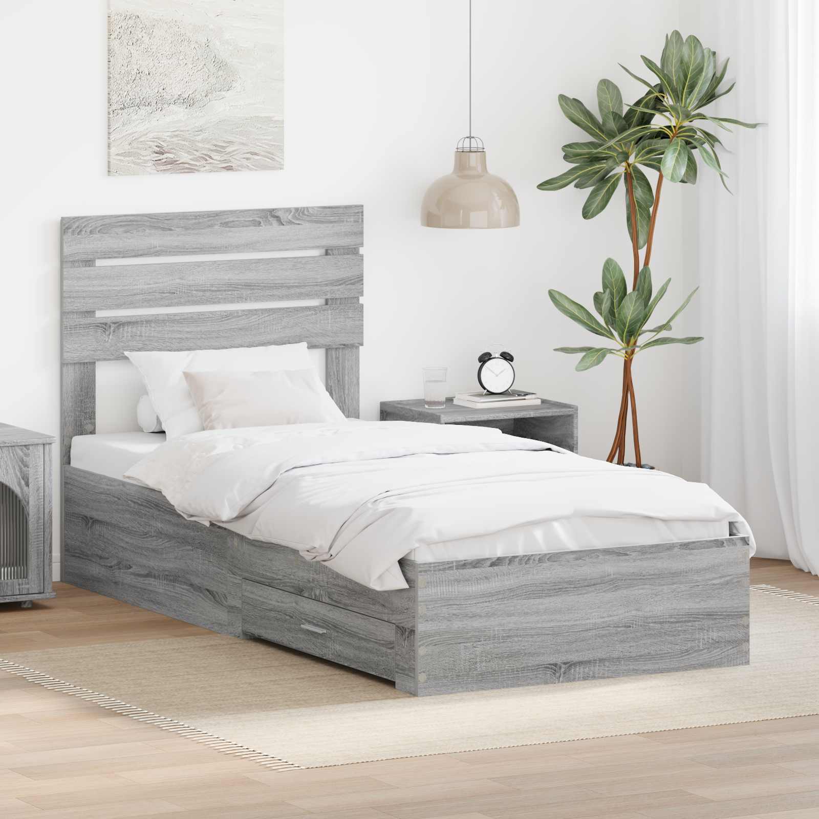 Krevetna konstrukcija Sivi Sonoma i srebrna 75 x 190 cm