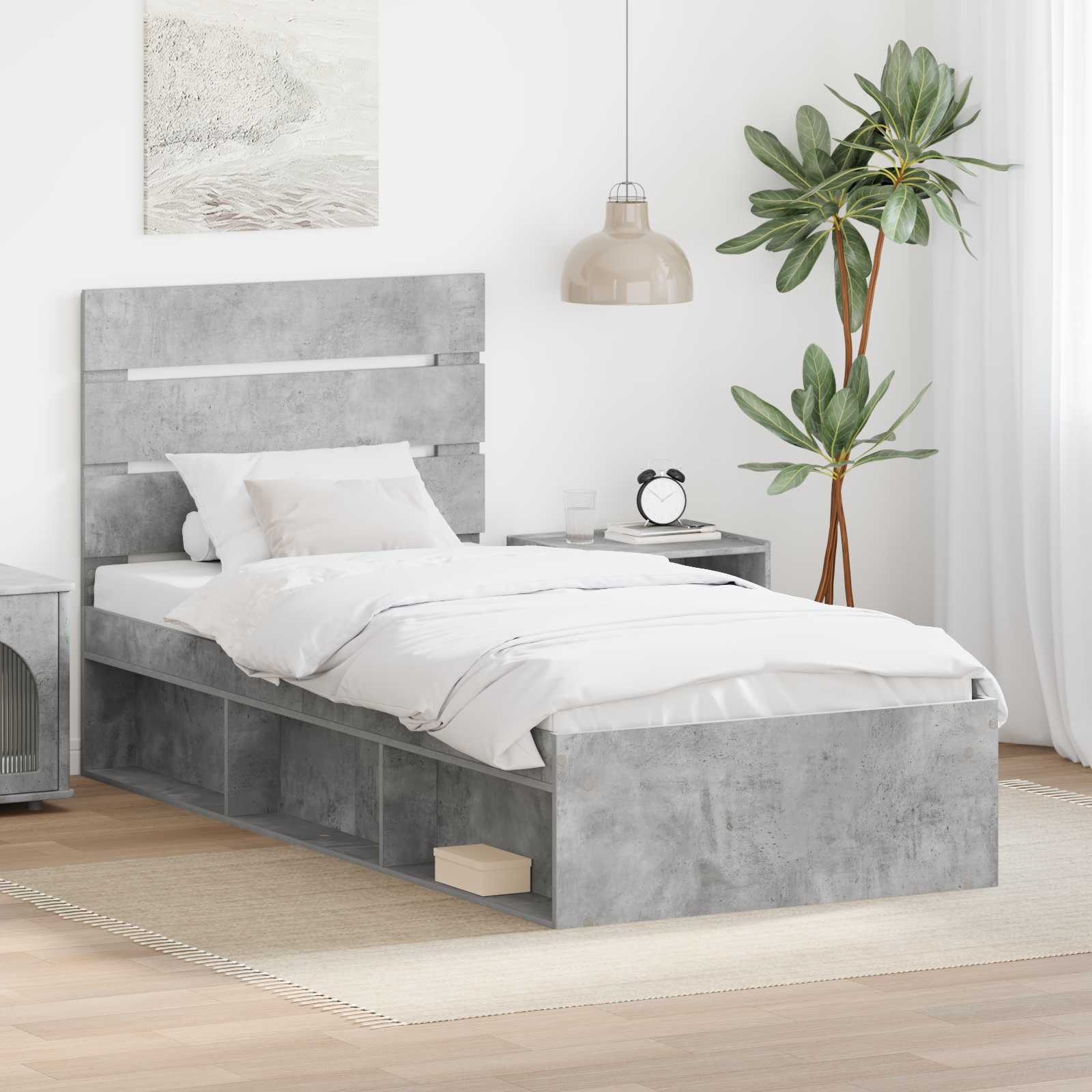Krevetna konstrukcija Beton 90 x 200 cm Čvrsto borovo drvo
