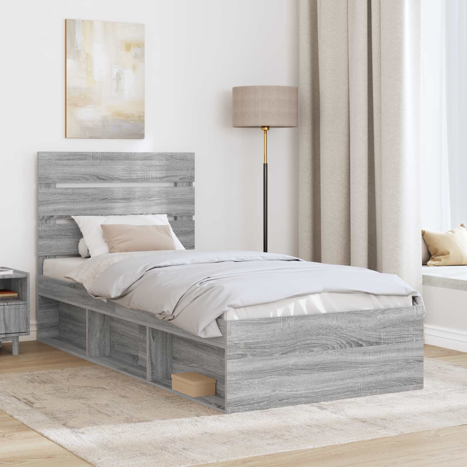 Krevetna konstrukcija s uzglavljem Siva Sonoma 75 x 190 cm