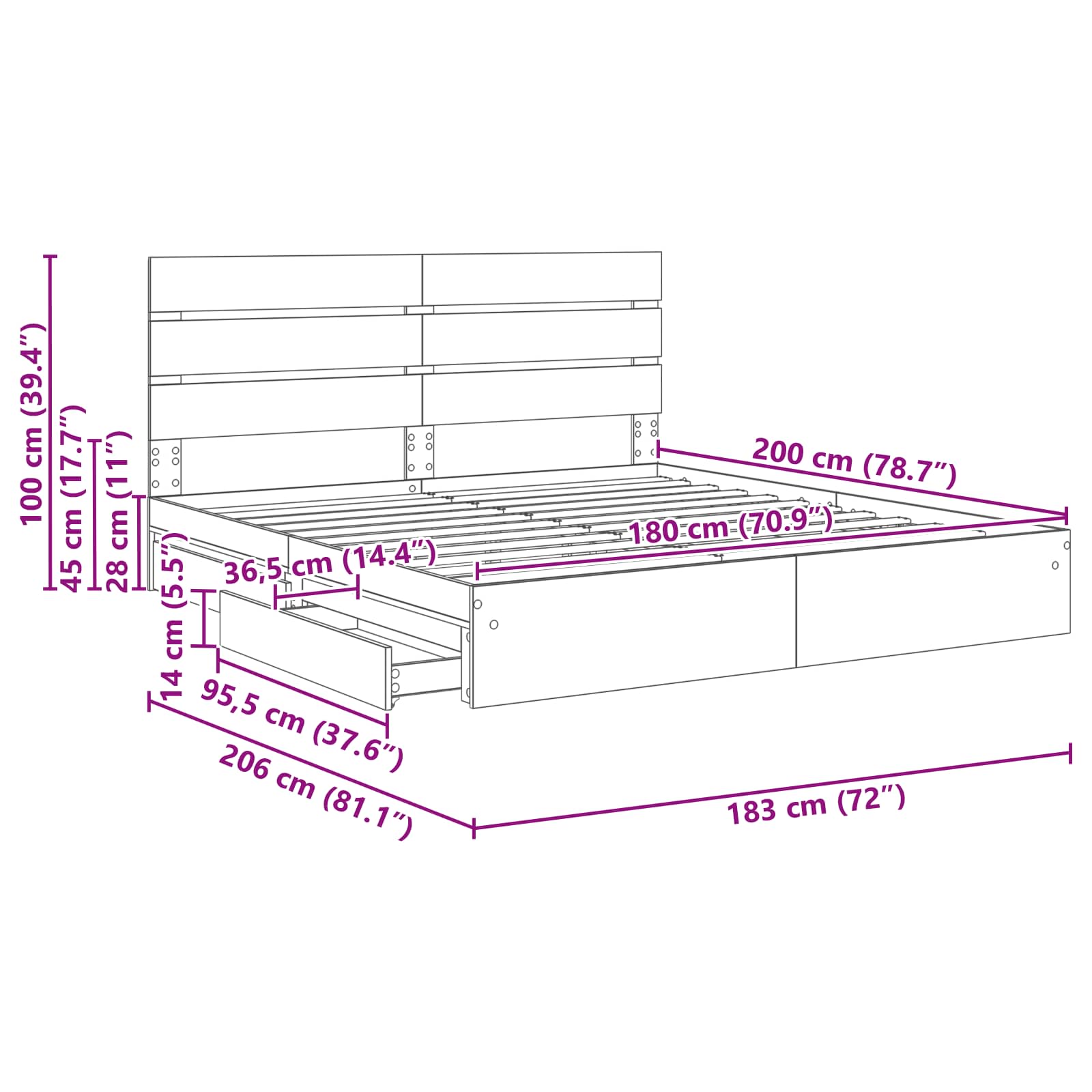 Krevet s od storage Sonoma hrast 180 x 200 cm Konstruirano drvo