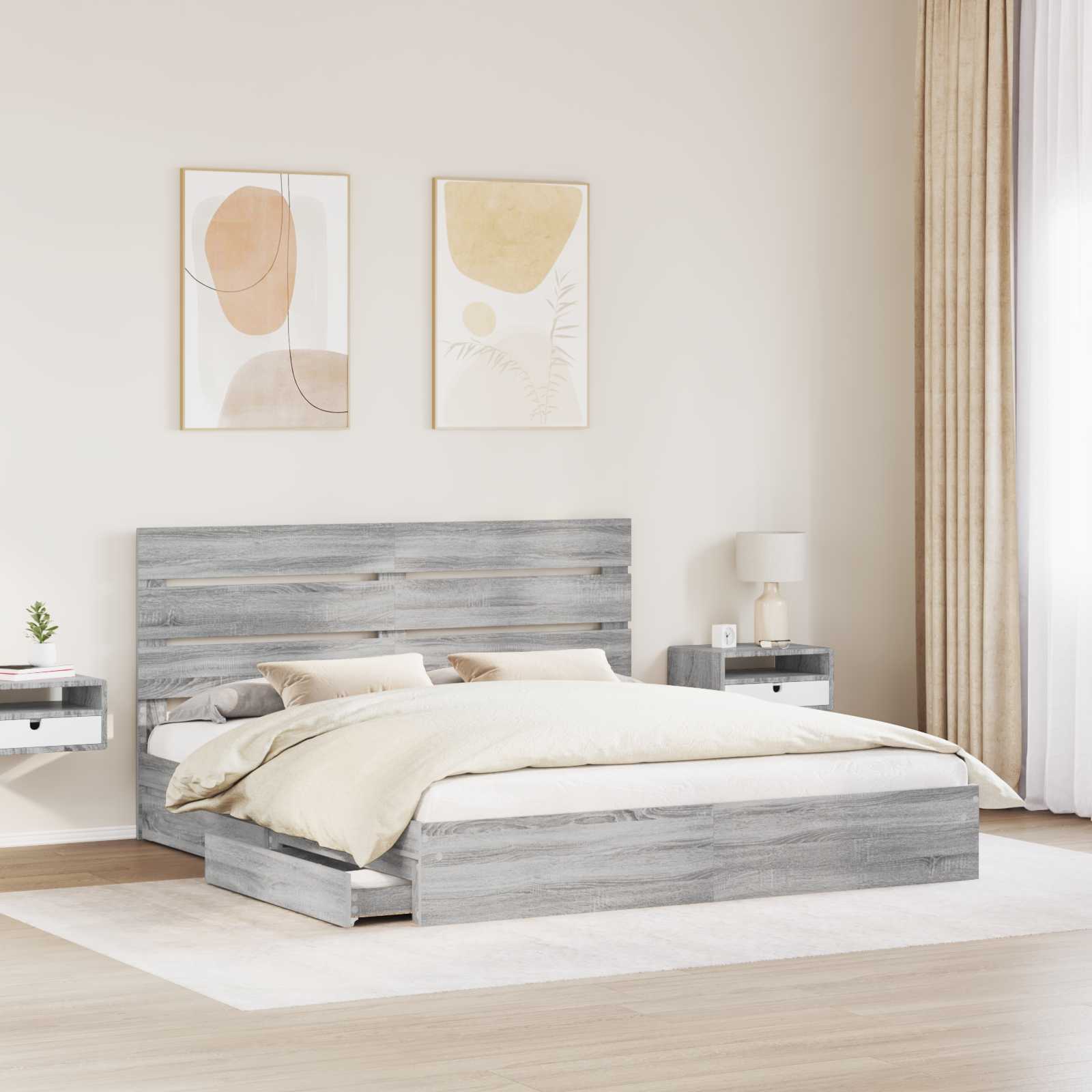 Krevet s od storage Siva Sonoma 180 x 200 cm Konstruirano drvo