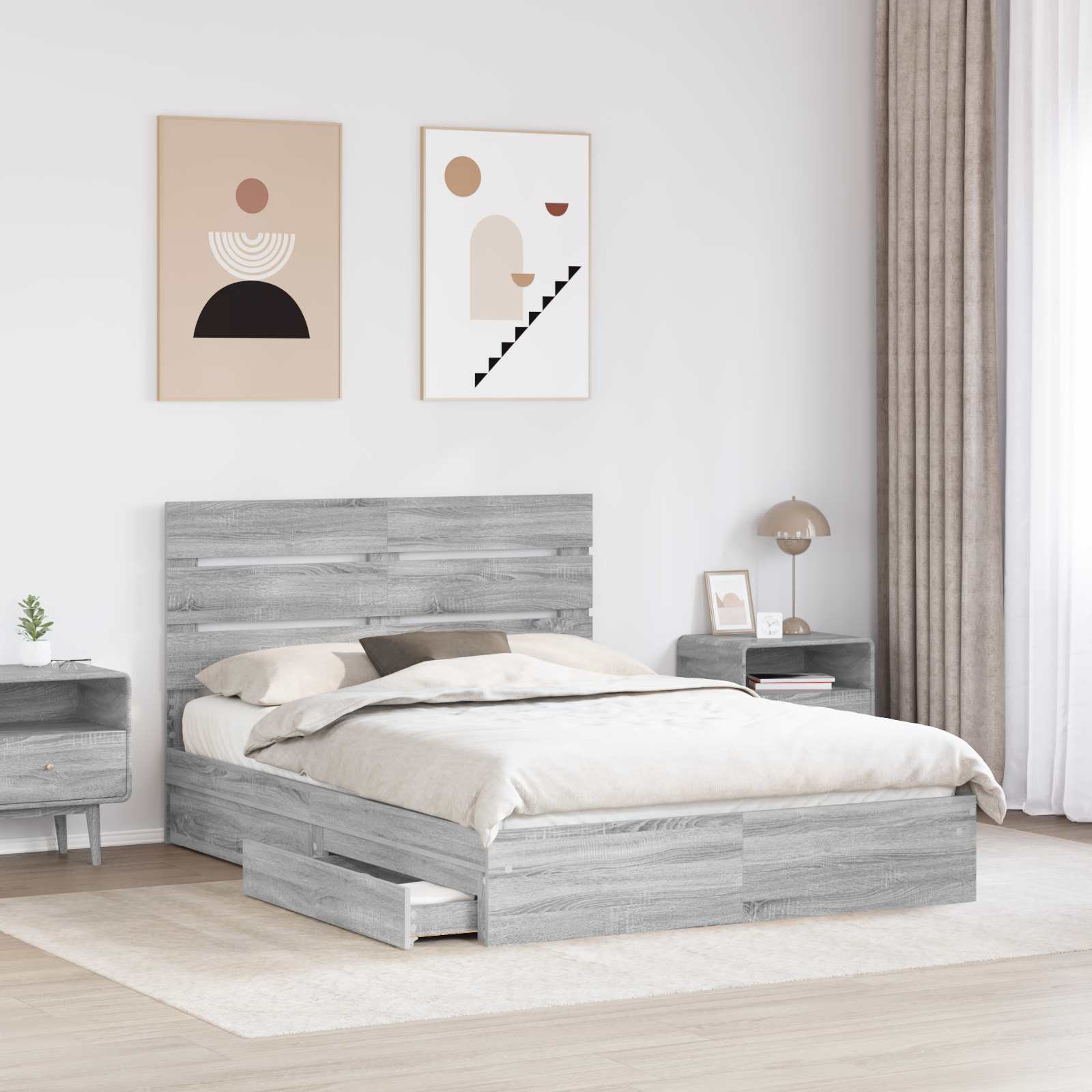 Krevet s od storage Siva Sonoma 140 x 200 cm Konstruirano drvo