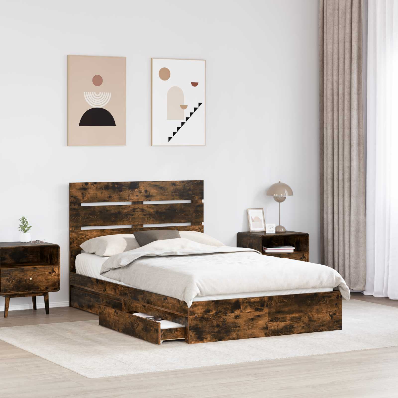Krevet s od storage s uzglavljem Dimljeni hrast 135 x 190 cm