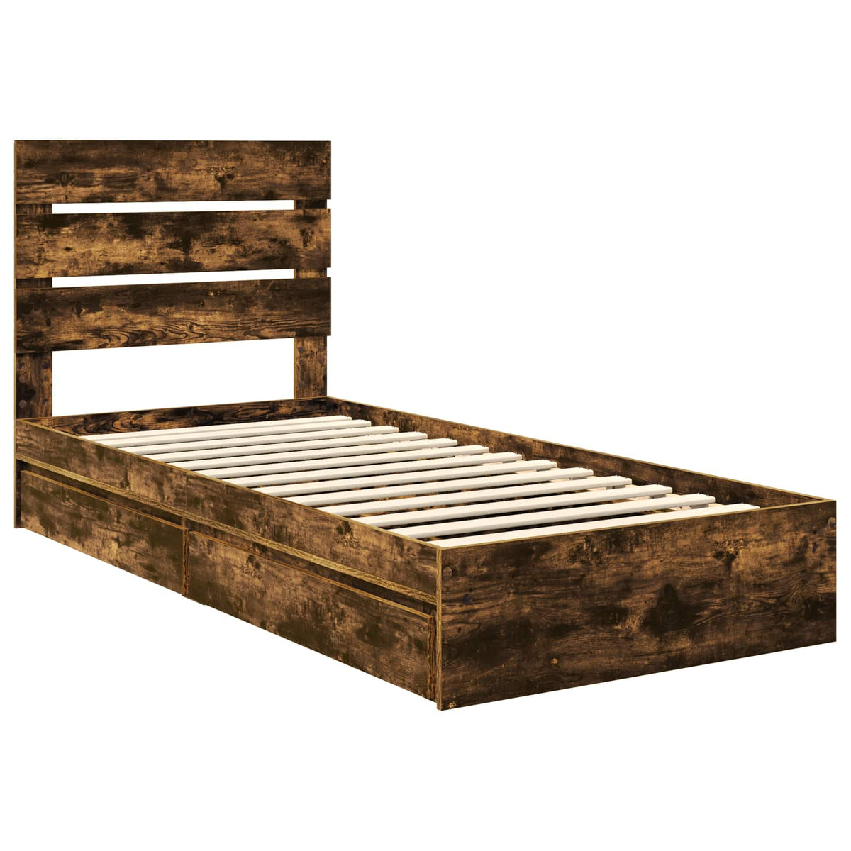 Krevet s od storage s ladicama Dimljeni hrast 100 x 200 cm Smeđa 206 x 102 x 100 cm