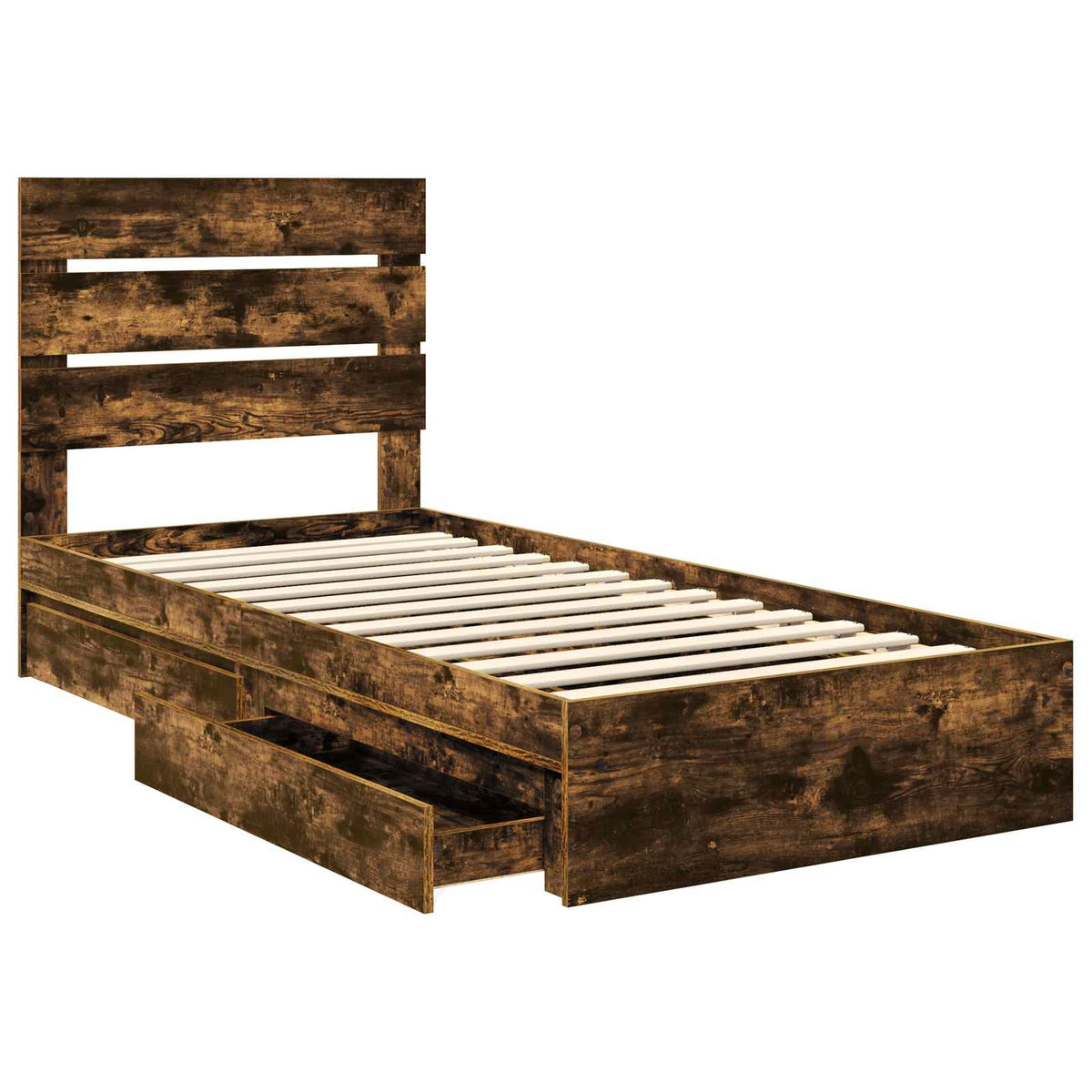 Krevet s od storage s ladicama Dimljeni hrast 100 x 200 cm Smeđa 206 x 102 x 100 cm