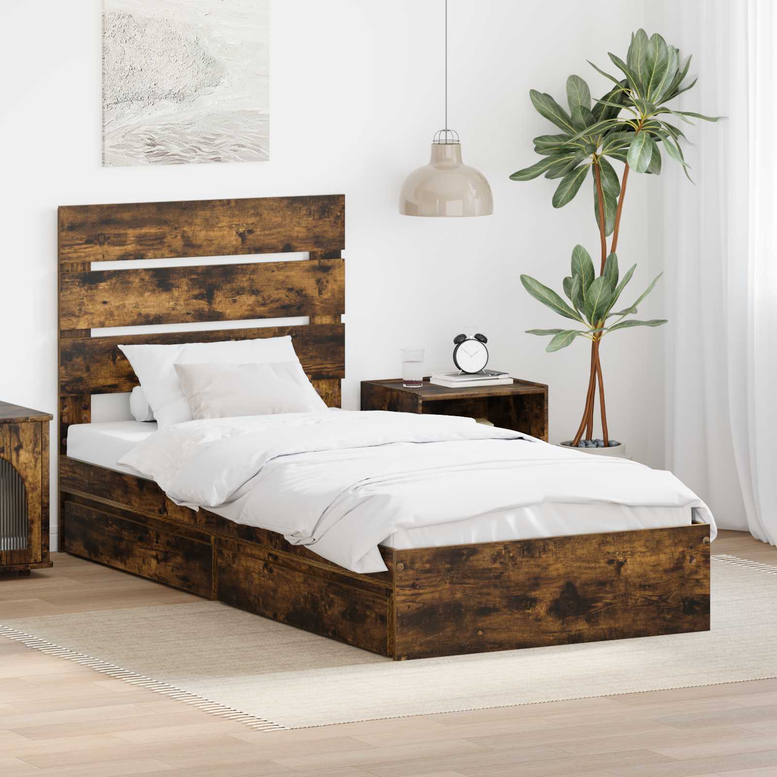 Krevet s od storage s uzglavljem Dimljeni hrast 90 x 190 cm