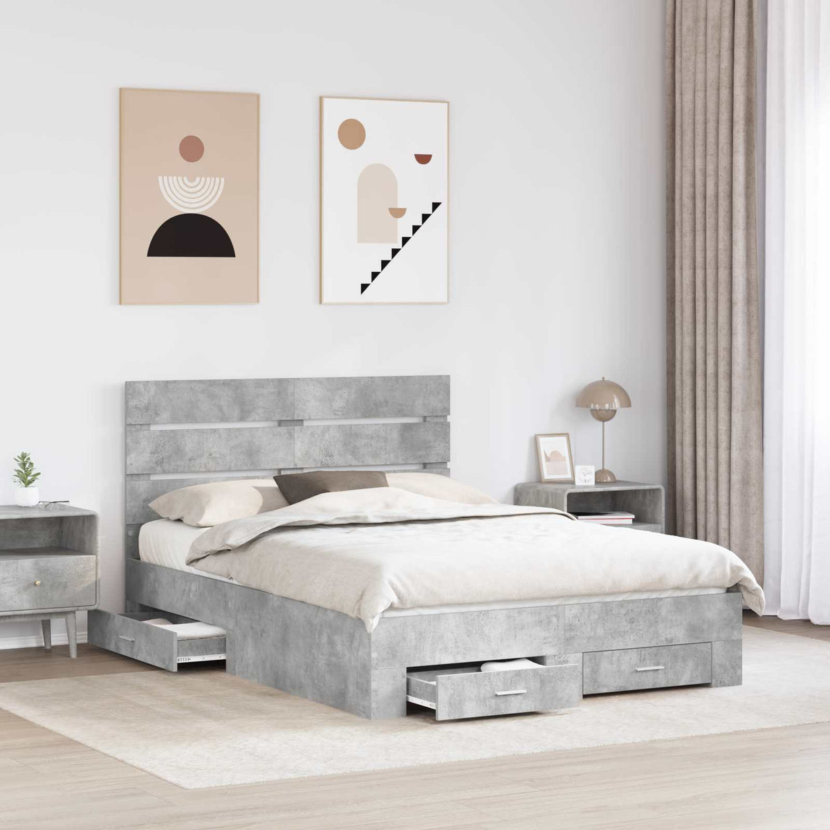 Krevetna konstrukcija s ladicama Betonski sivi 160 x 200 cm Siva 203 x 163 x 100 cm
