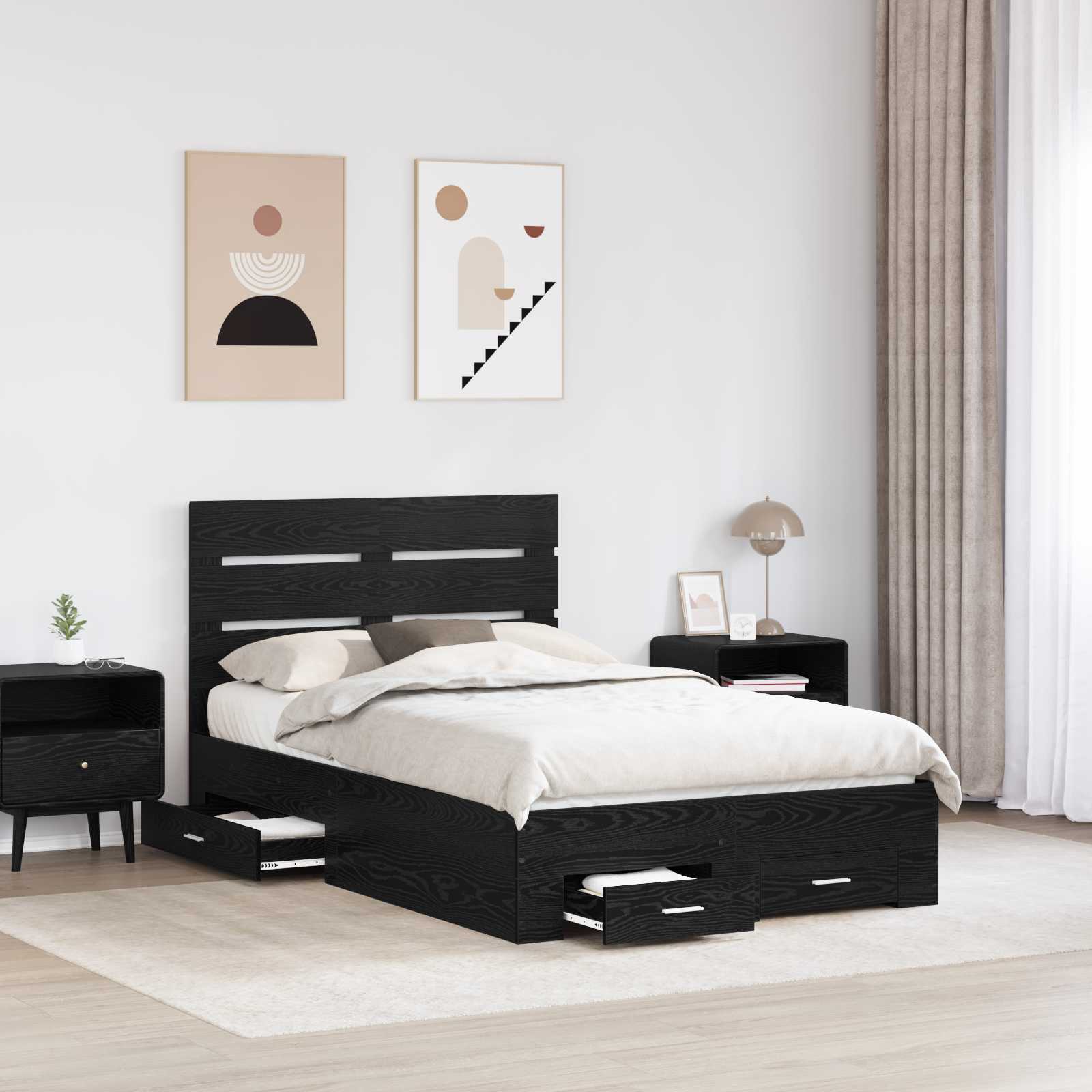 Krevetna konstrukcija Crni hrast 135 x 190 cm Konstruirano drvo
