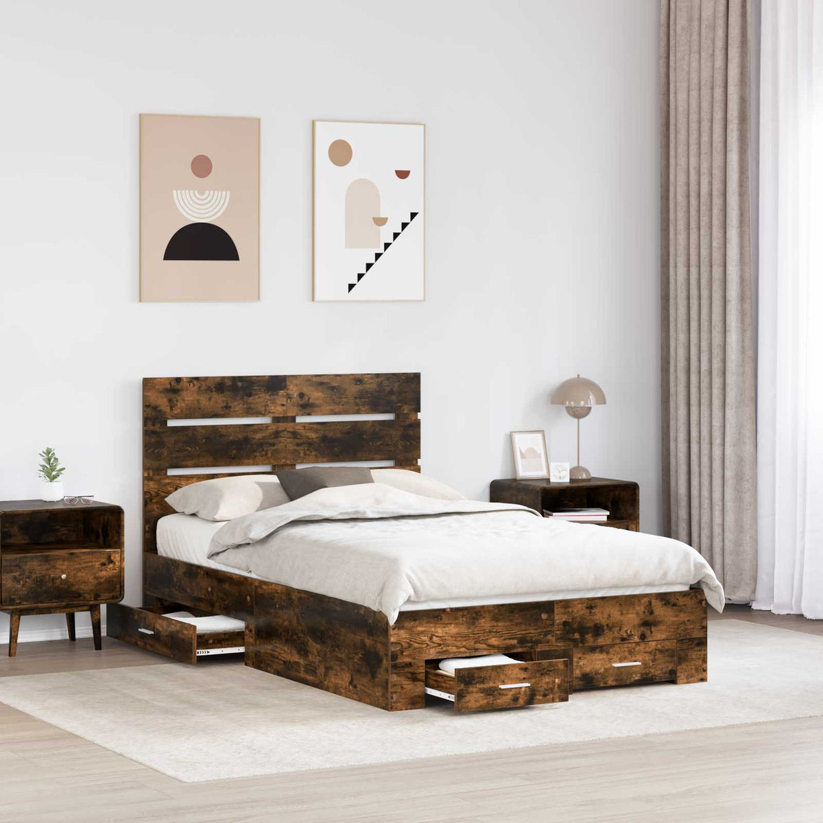 Krevetna konstrukcija s ladicama Dimljeni hrast 120 x 200 cm Smeđa 203 x 123 x 100 cm