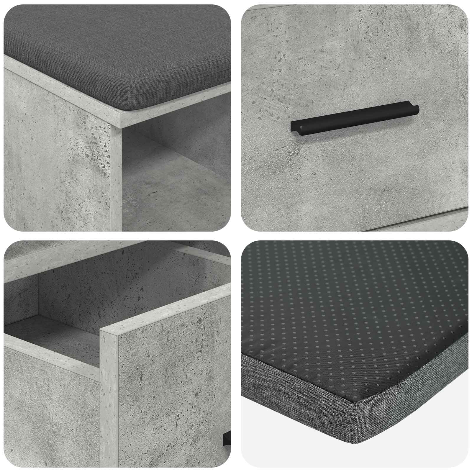 Klupa za hodnik s jastukom Betonsko Siva 60 x 38 x 46 cm