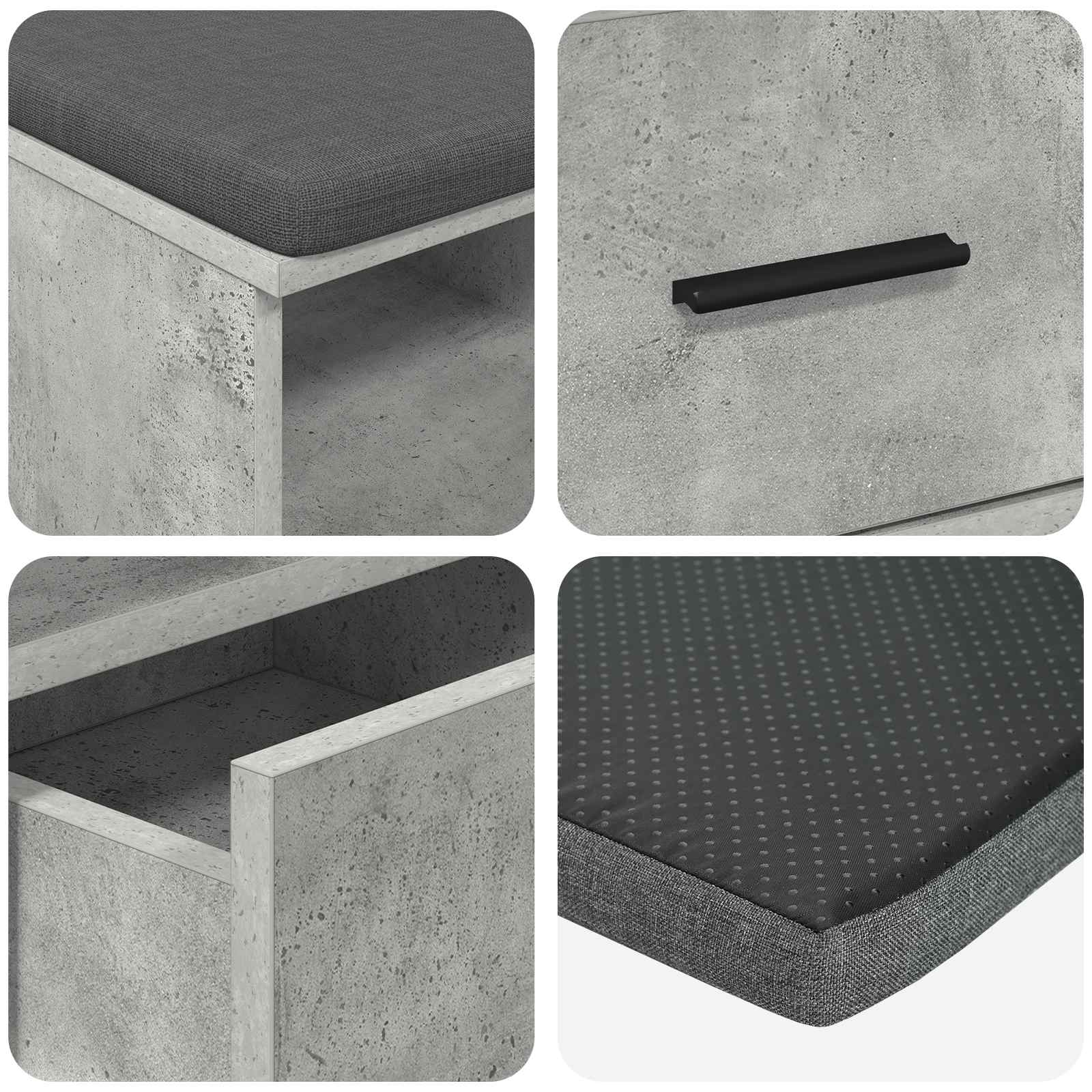 Klupa za hodnik s jastukom Betonsko Siva 80 x 38 x 46 cm