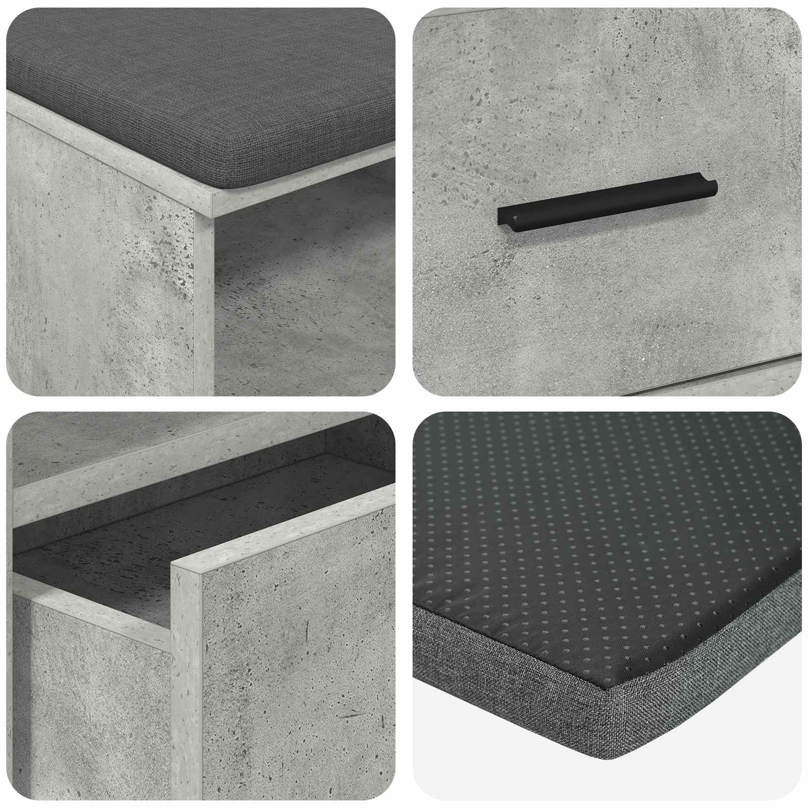 Klupa za hodnik s jastukom Betonsko Siva 100 x 38 x 46 cm