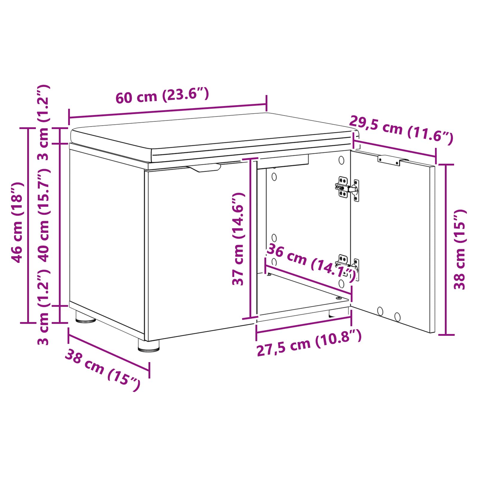 Klupa za hodnik s jastukom s policom Staro drvo 60 x 38 x 46 cm