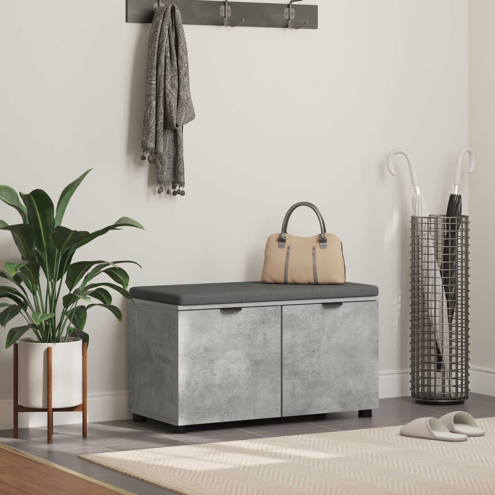 Klupa za hodnik s jastukom Betonsko Siva 80 x 38 x 46 cm