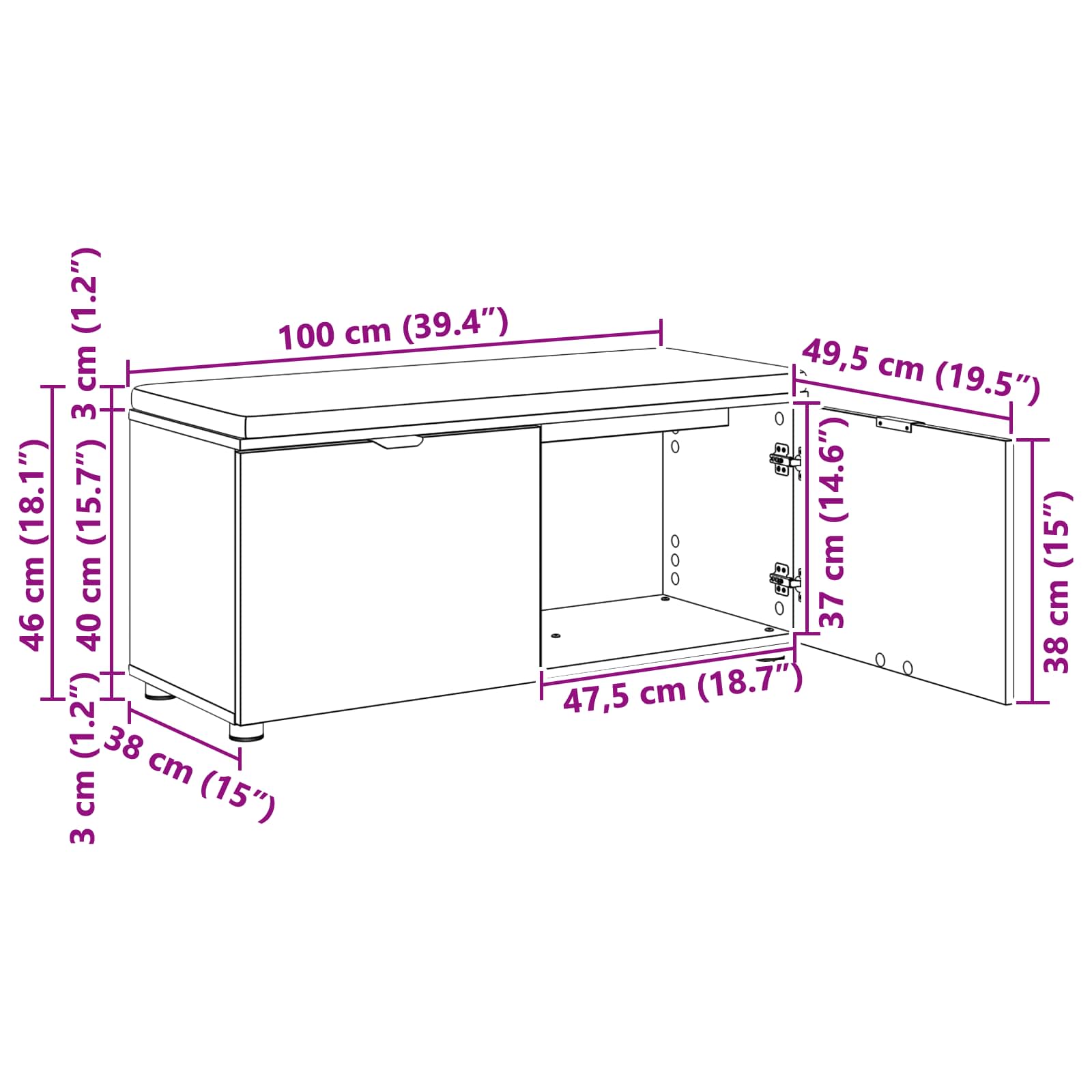 Klupa za hodnik s jastukom Sonoma hrast 100 x 38 x 46 cm
