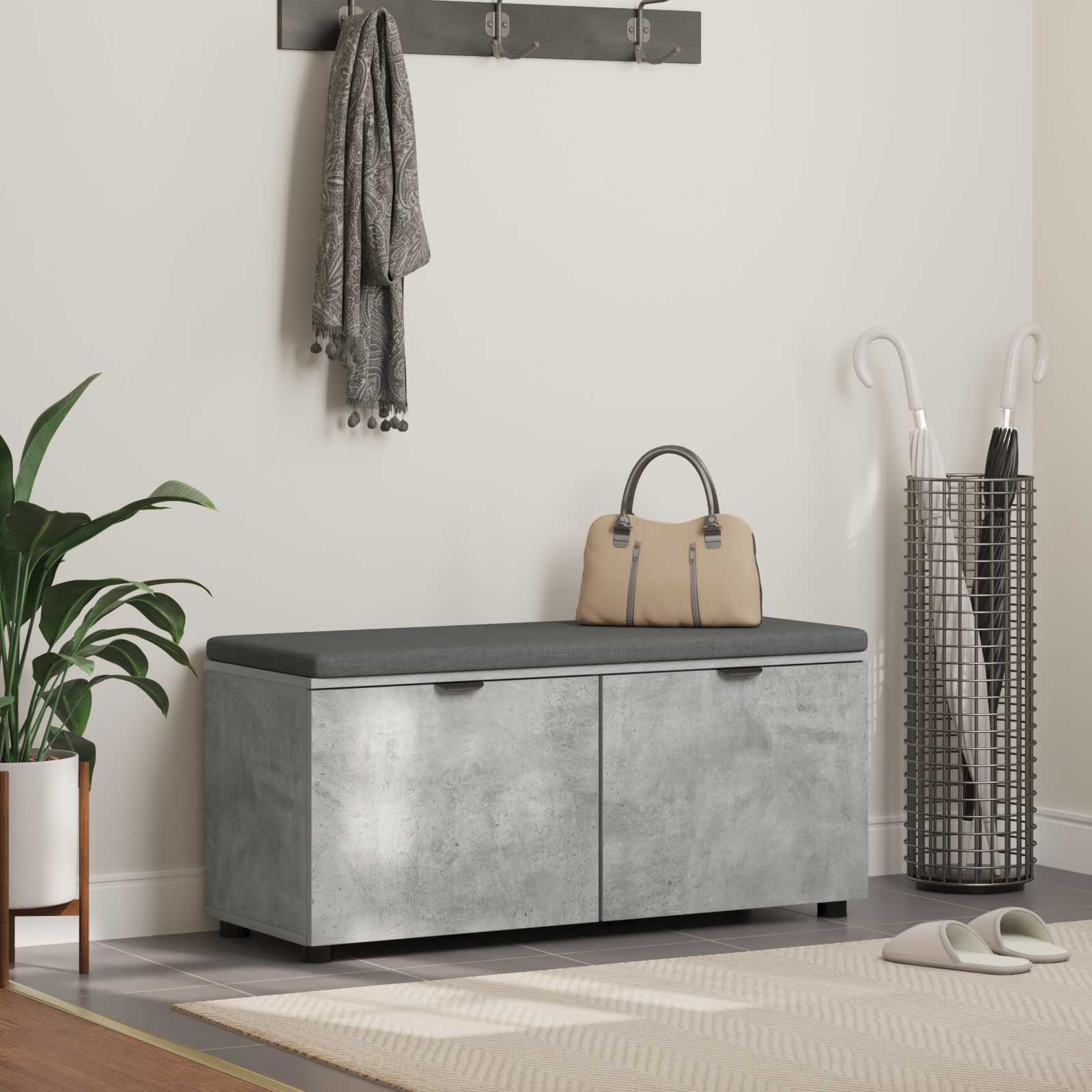 Klupa za hodnik s jastukom Betonsko Siva 100 x 38 x 46 cm