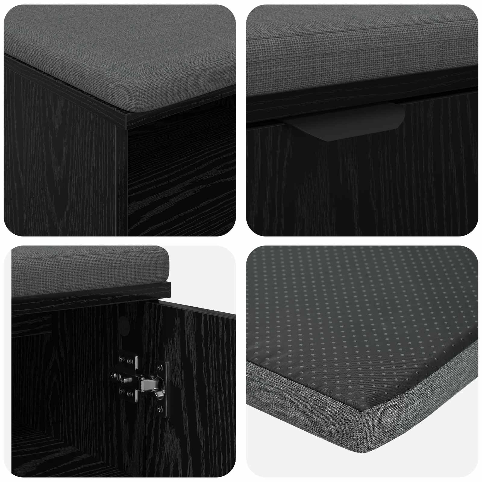Klupa za hodnik s jastukom s policom Crni Hrast 60 x 38 x 46 cm