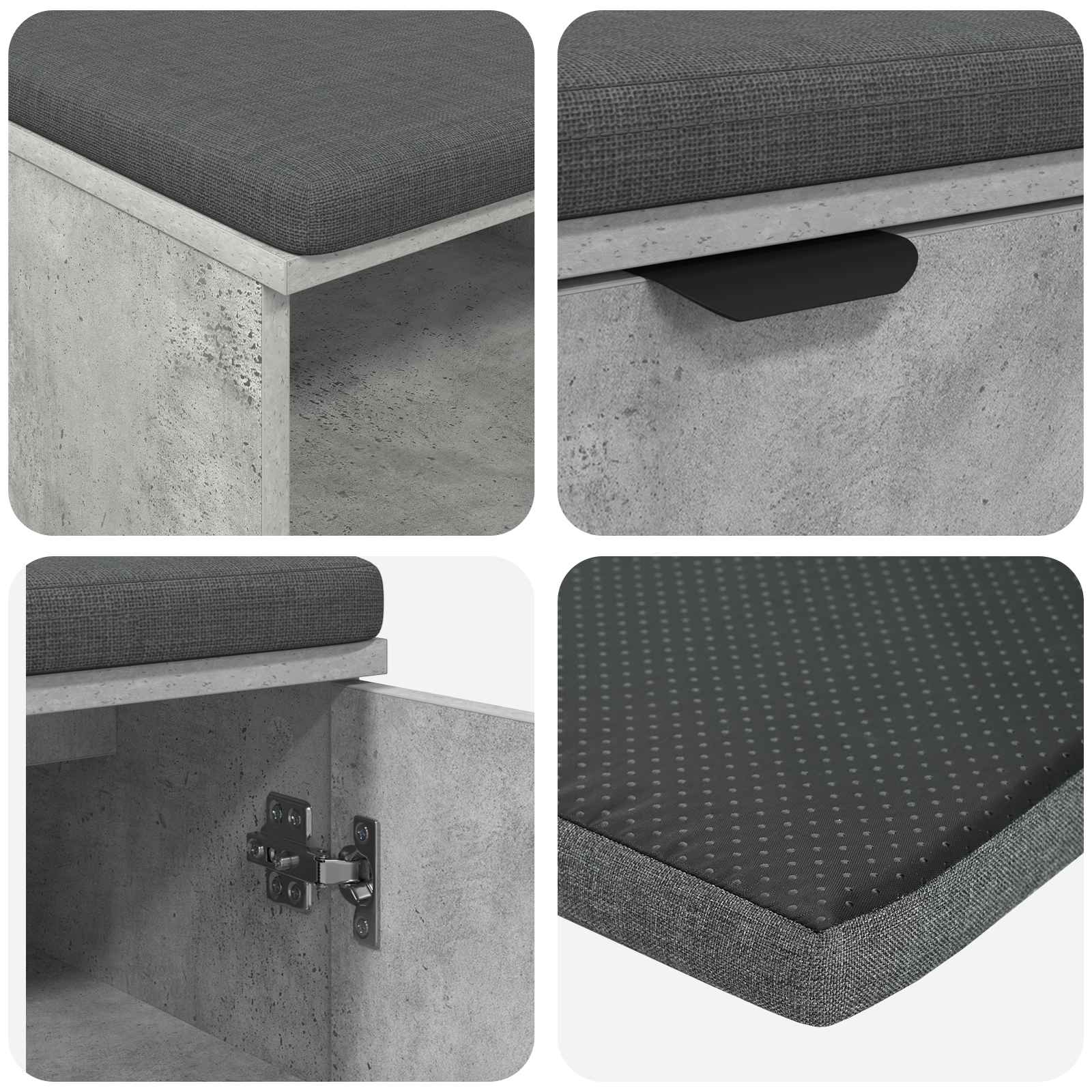 Klupa za hodnik s jastukom Betonsko Siva 60 x 38 x 46 cm