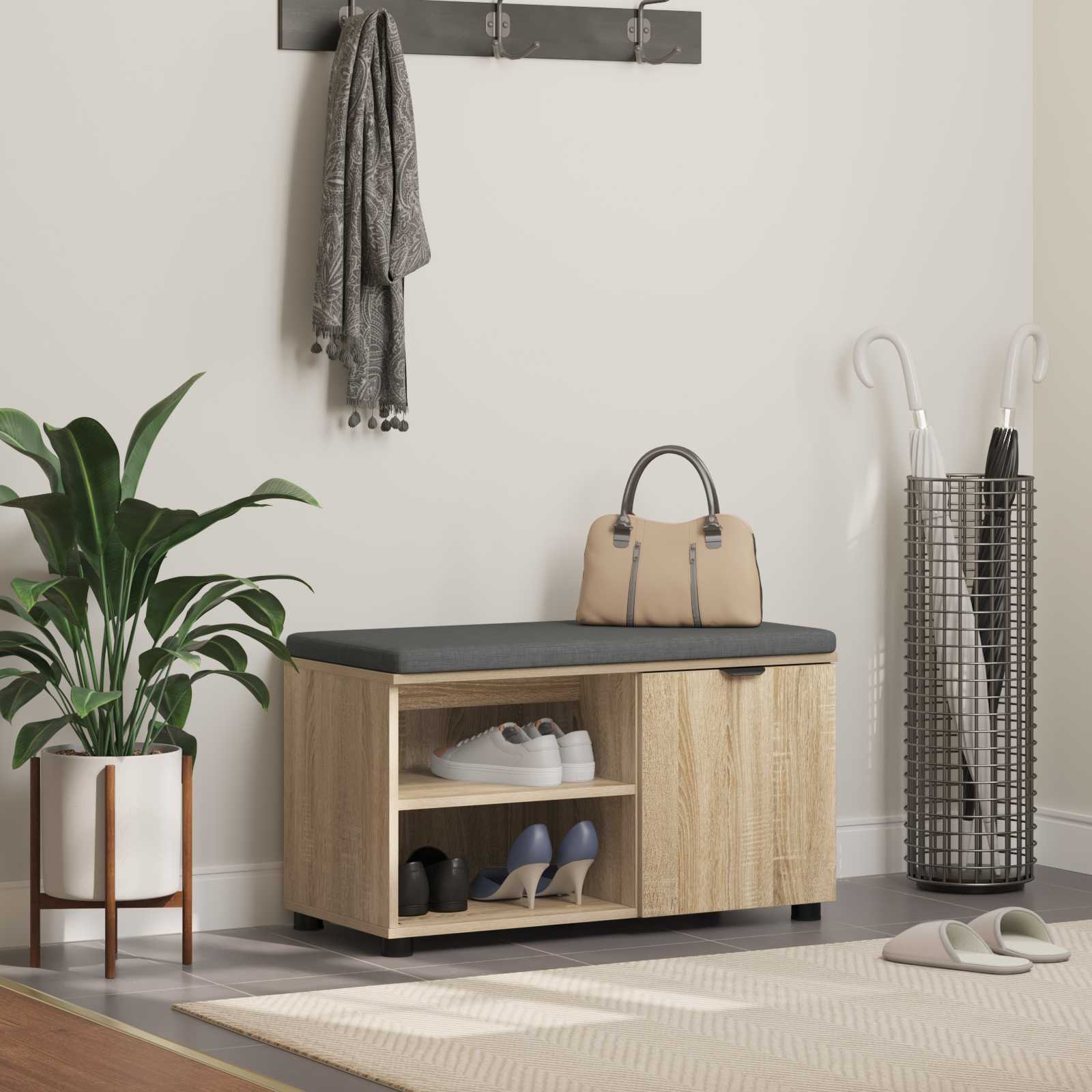 Klupa za hodnik s jastukom Sonoma hrast 80 x 38 x 46 cm