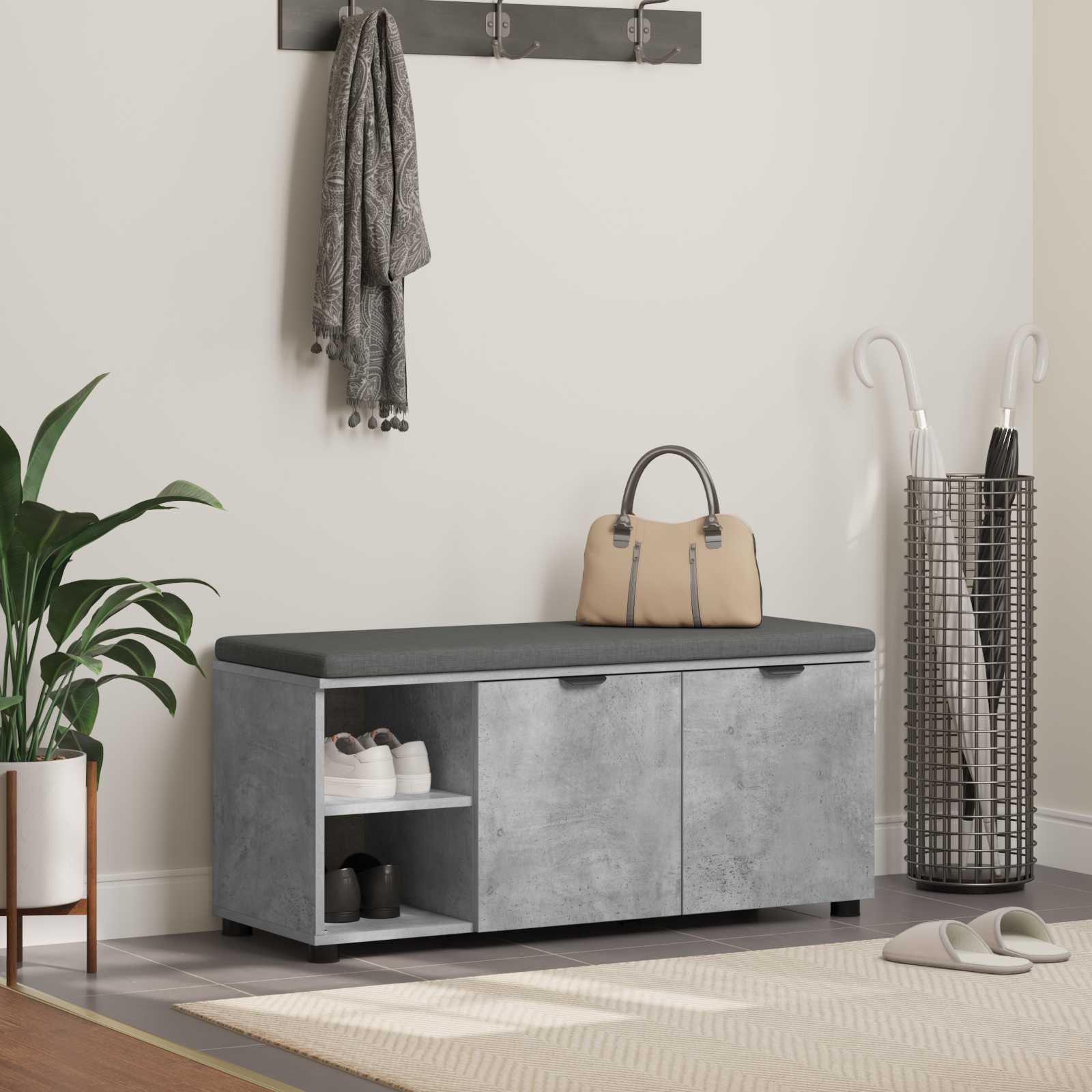 Klupa za hodnik s jastukom Betonsko Siva 100 x 38 x 46 cm