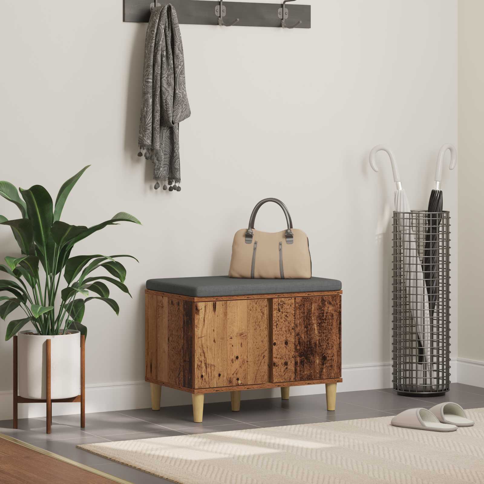 Klupa za hodnik s jastukom s vratima Staro drvo 60 x 38 x 46 cm