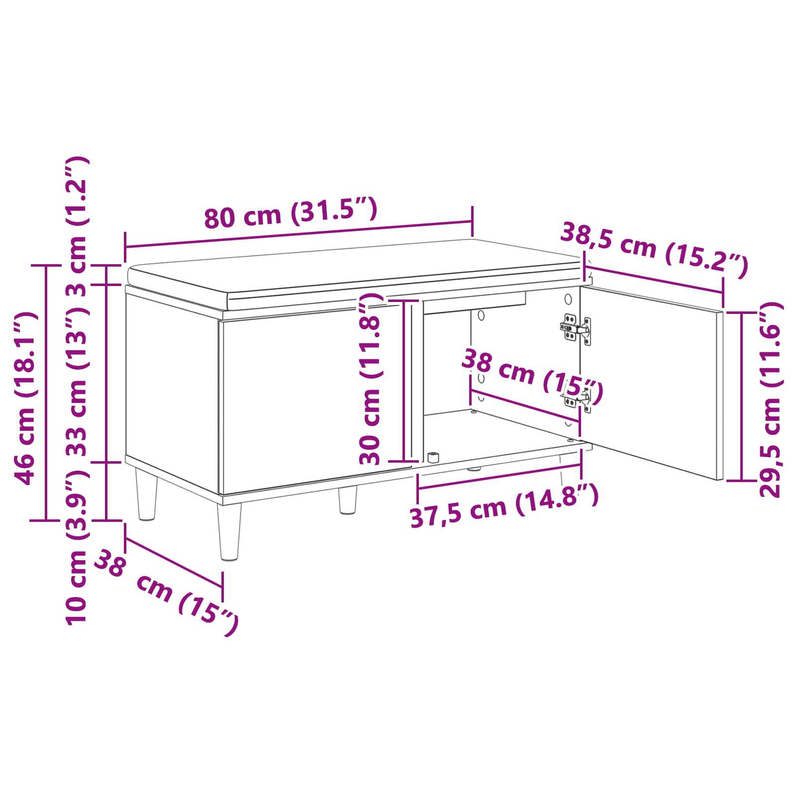 Klupa za hodnik s jastukom Betonsko Siva 80 x 38 x 46 cm