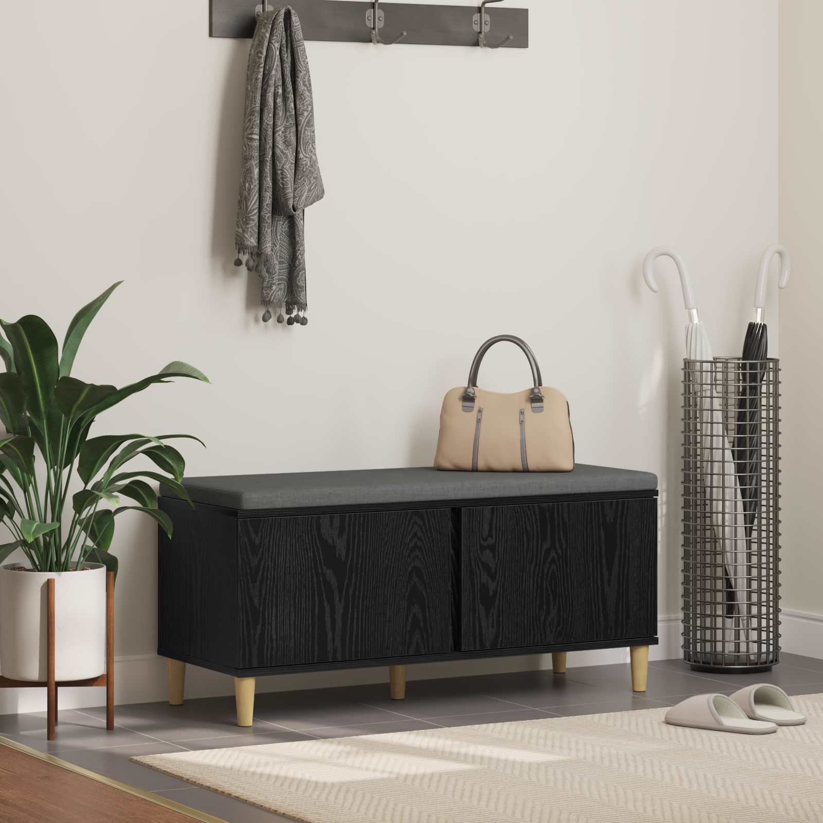 Klupa za hodnik s jastukom Crni Hrast 100 x 38 x 46 cm