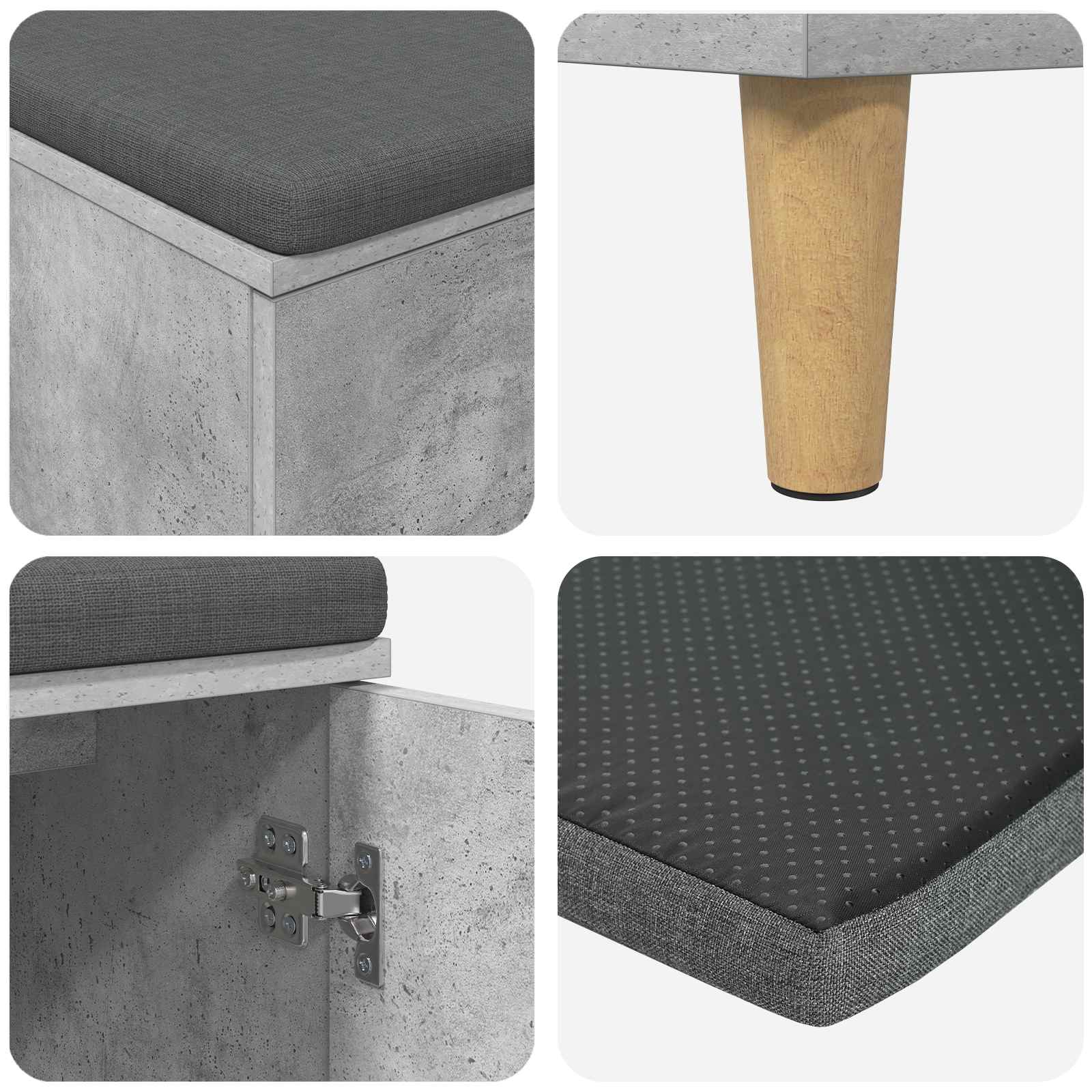 Klupa za hodnik s jastukom Betonsko Siva 100 x 38 x 46 cm