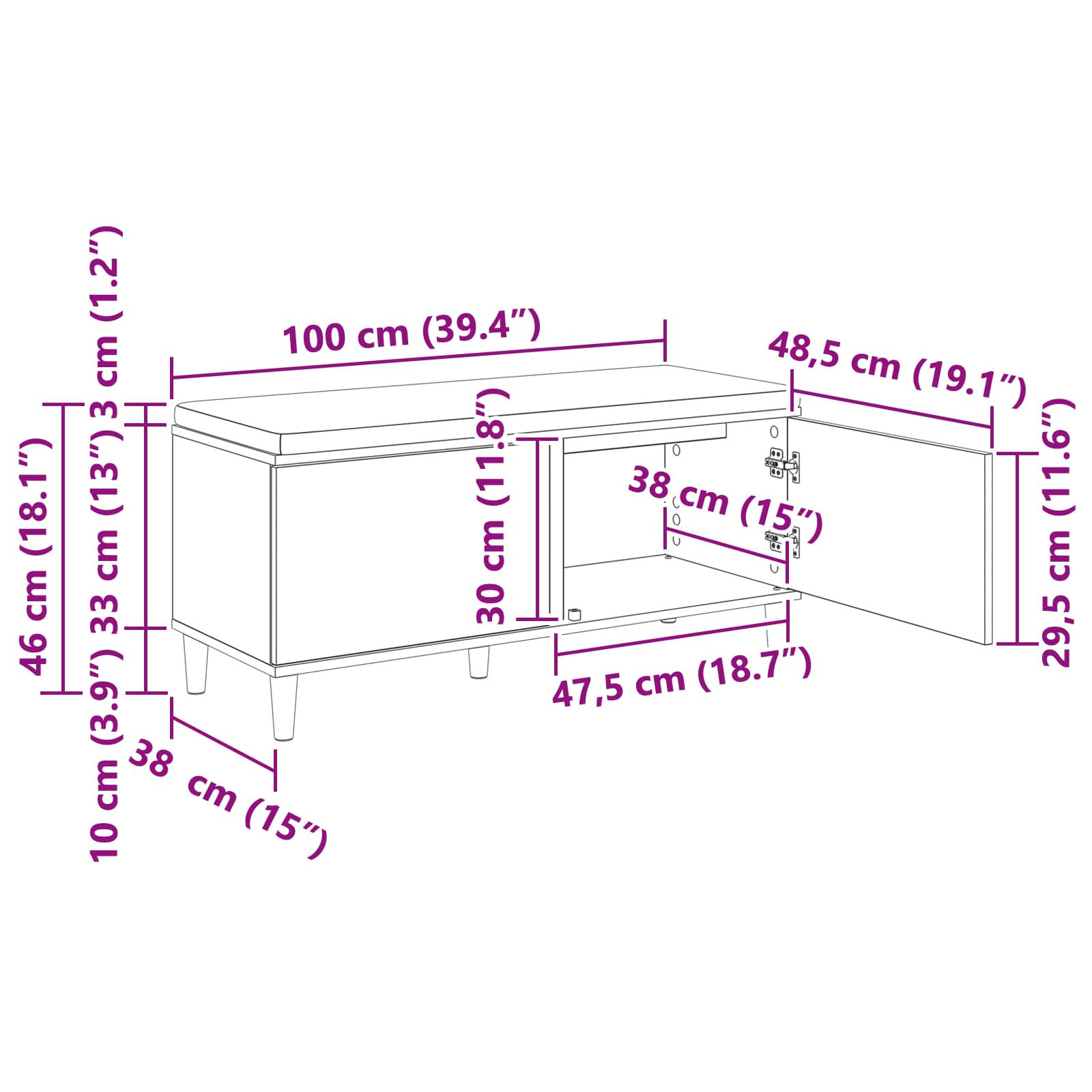 Klupa za hodnik s jastukom Betonsko Siva 100 x 38 x 46 cm