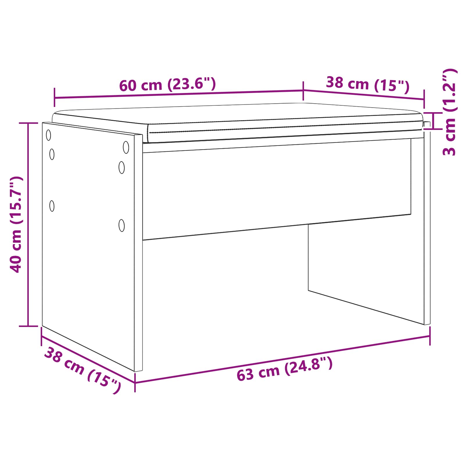 Klupa za hodnik s jastukom Siva Sonoma 63 x 38 x 40 cm