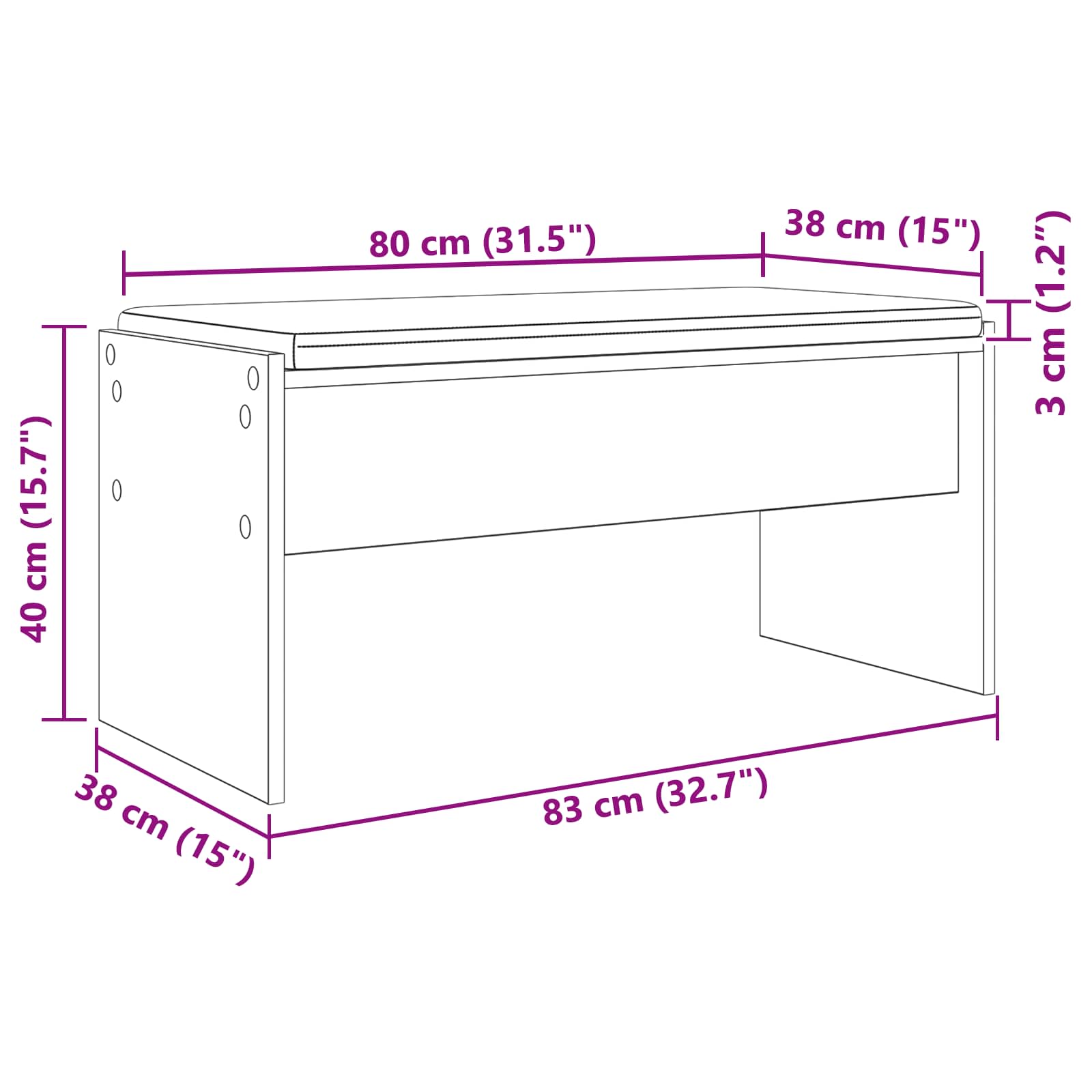 Klupa za hodnik s jastukom Staro drvo 83 x 38 x 40 cm