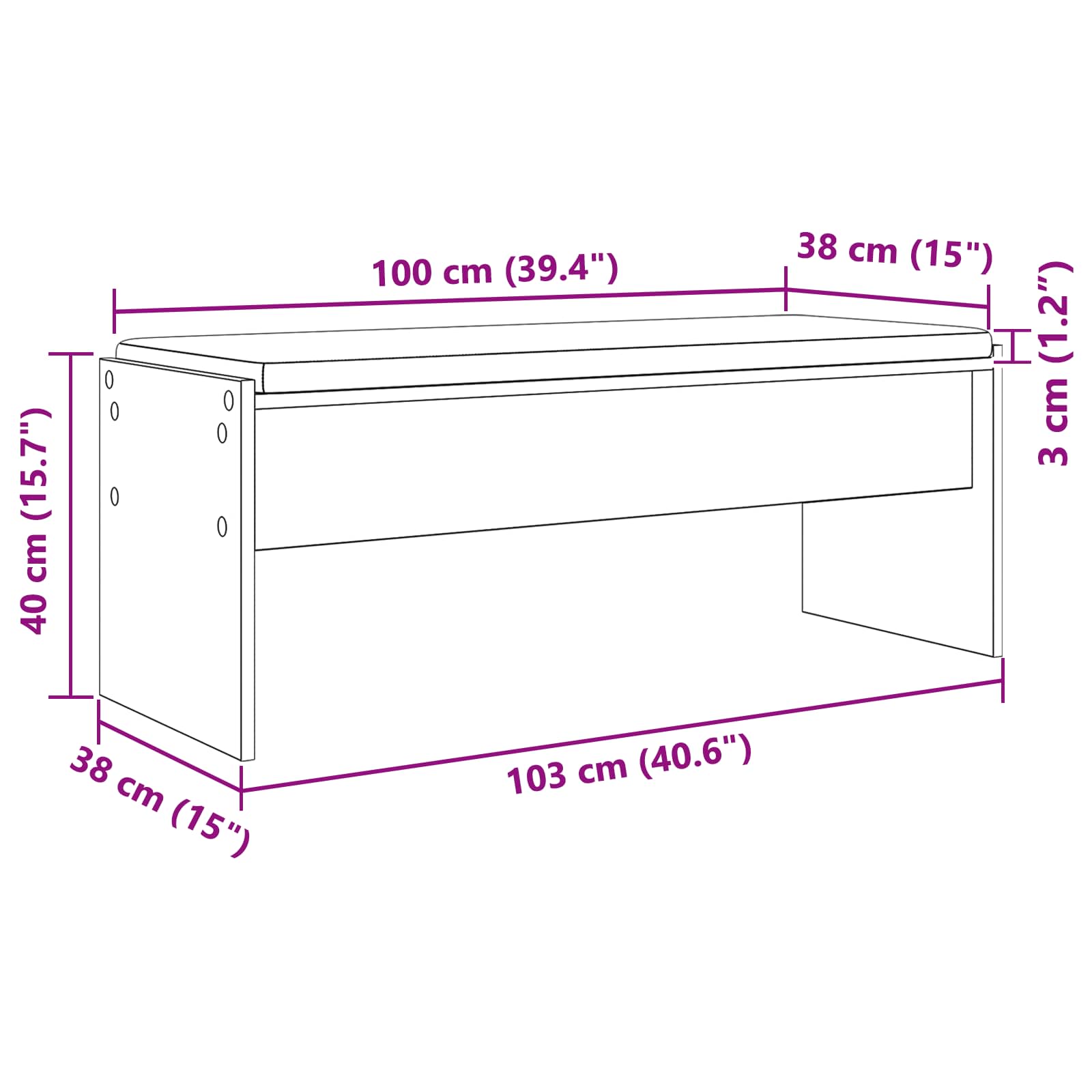 Klupa za hodnik s jastukom Crni hrast 103 x 38 x 40 cm