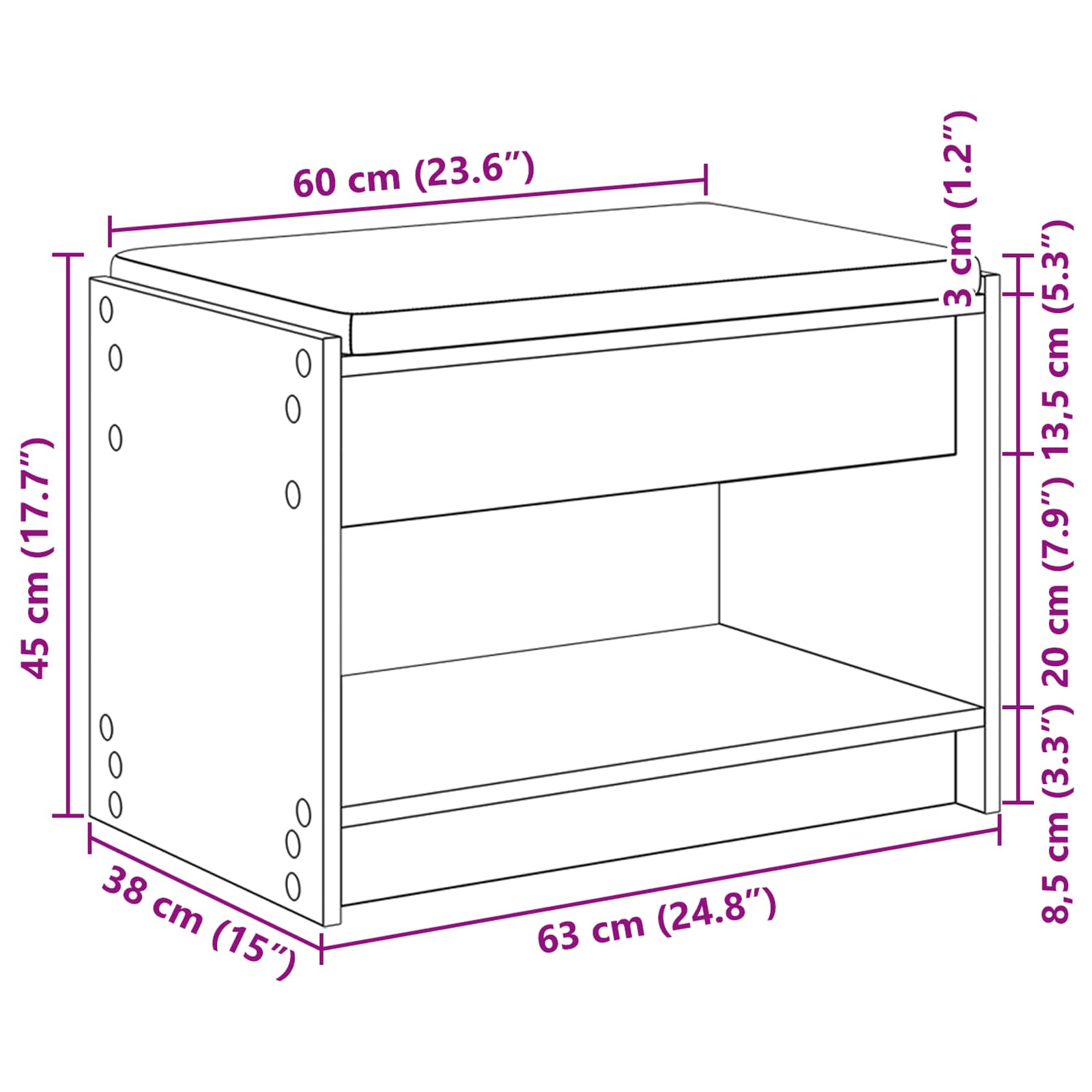 Klupa za hodnik s jastukom Sonoma hrast 63 x 38 x 45 cm