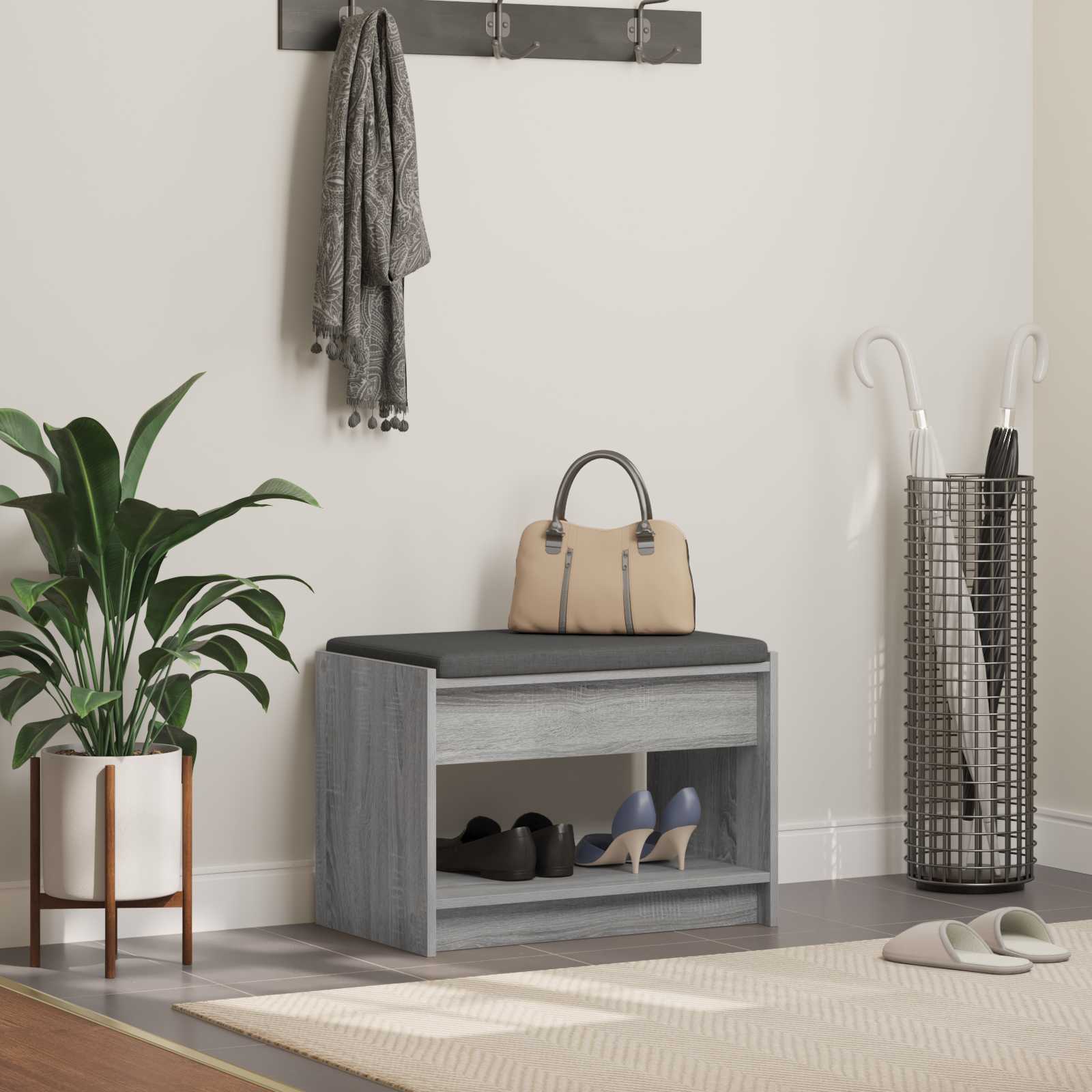 Klupa za hodnik s jastukom Sivi Sonoma 63 x 38 x 45 cm