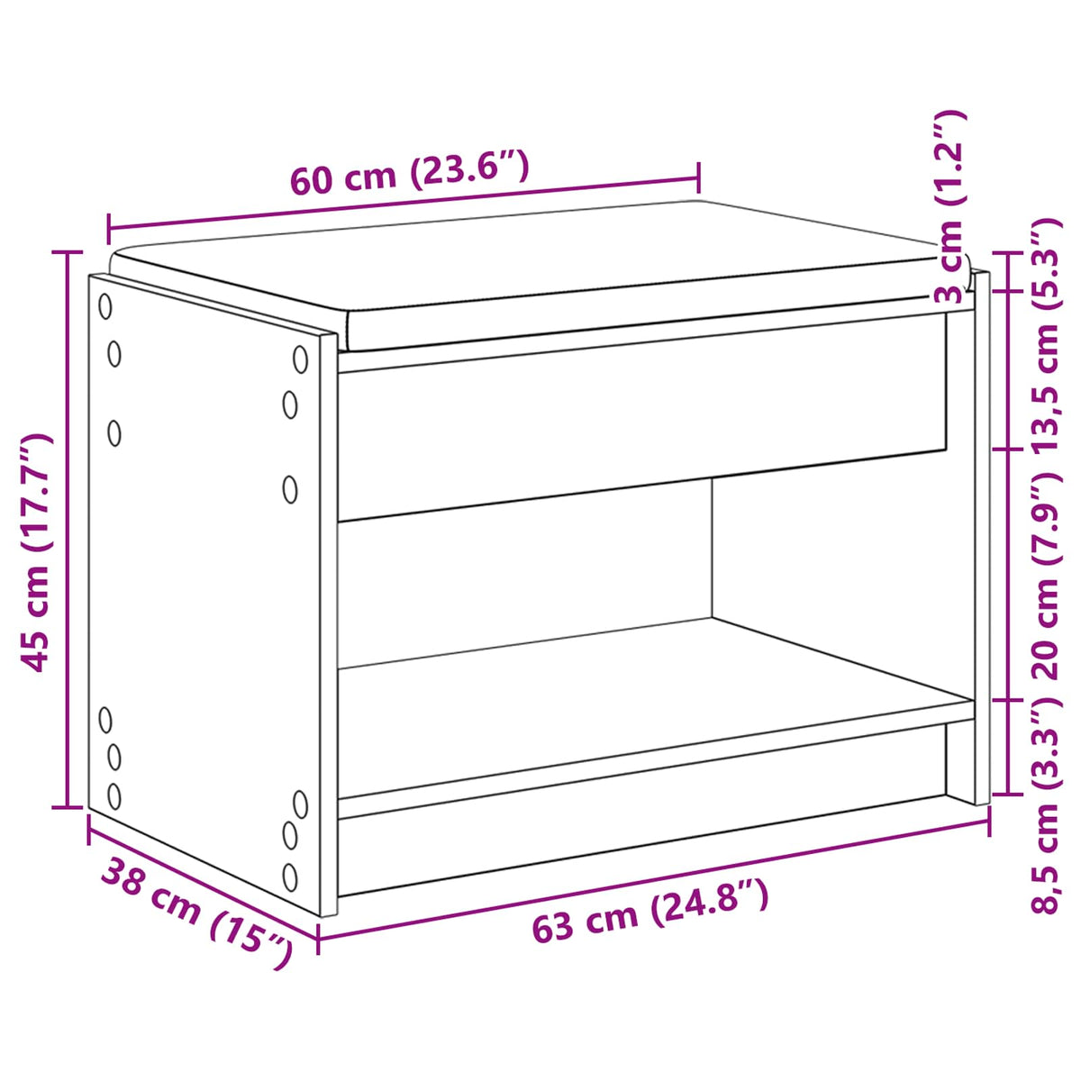 Klupa za hodnik s jastukom s policom Staro drvo 63 x 38 x 45 cm
