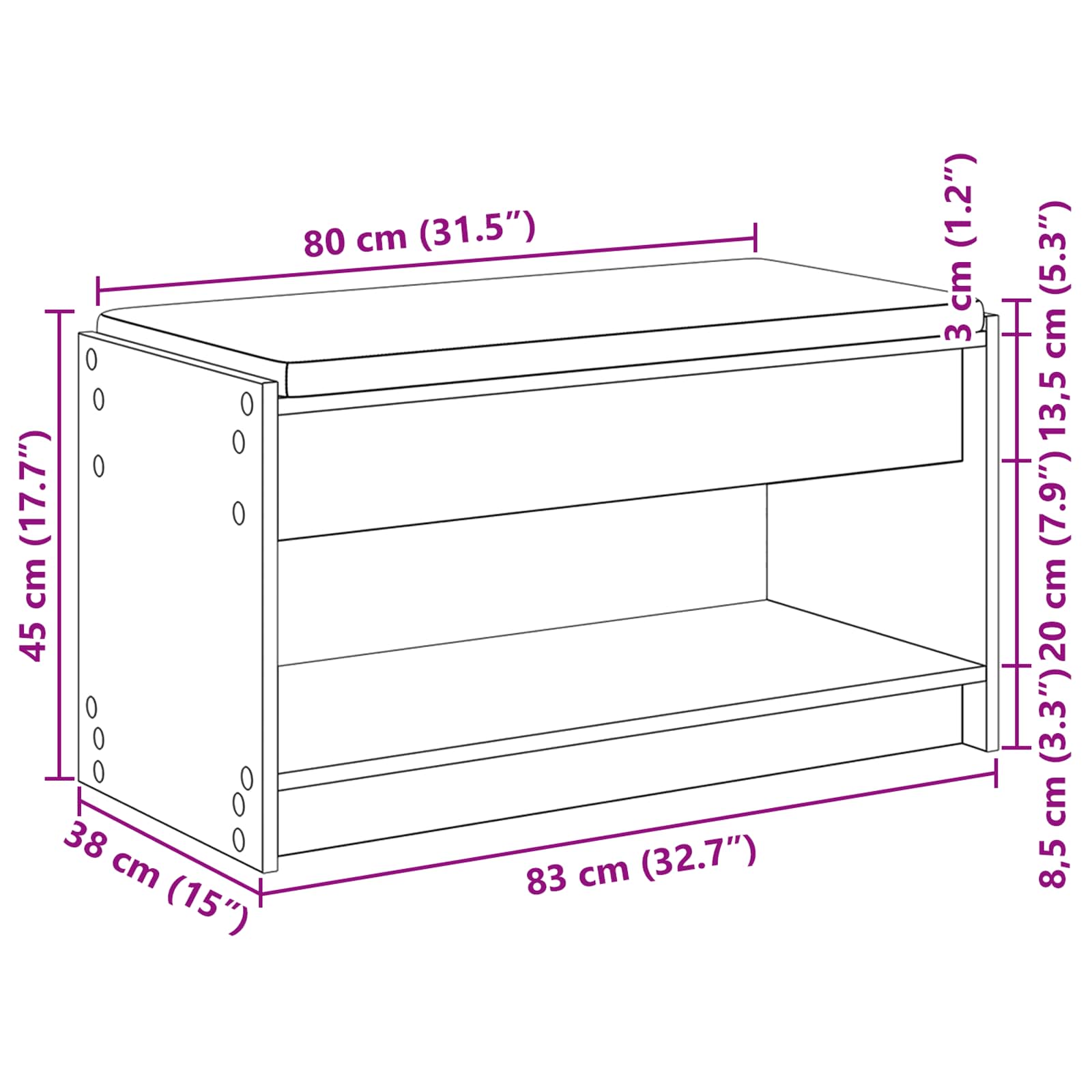 Klupa za hodnik s jastukom s policom Staro drvo 83 x 38 x 45 cm