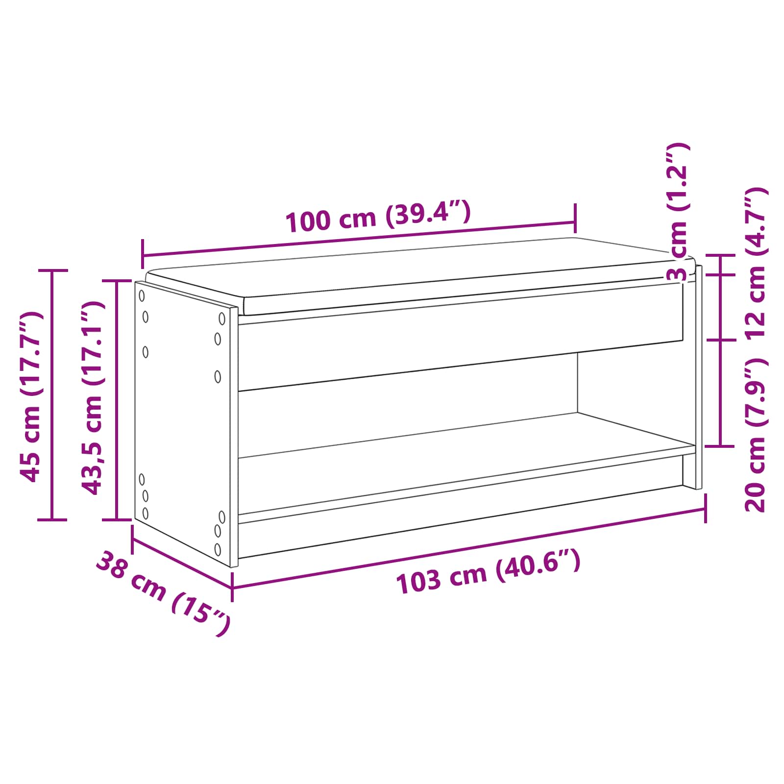Klupa za hodnik s jastukom Sonoma hrast 103 x 38 x 45 cm
