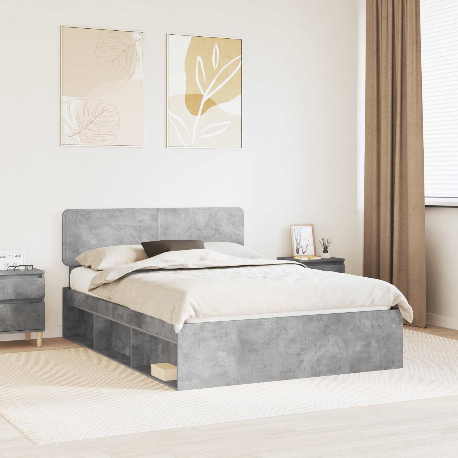 Krevetna konstrukcija s uzglavljem Betonska siva 150 x 200 cm