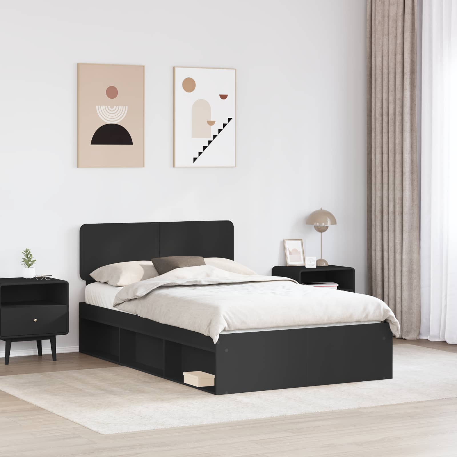 Krevetna konstrukcija Crna 135 x 190 cm Čvrsto borovo drvo
