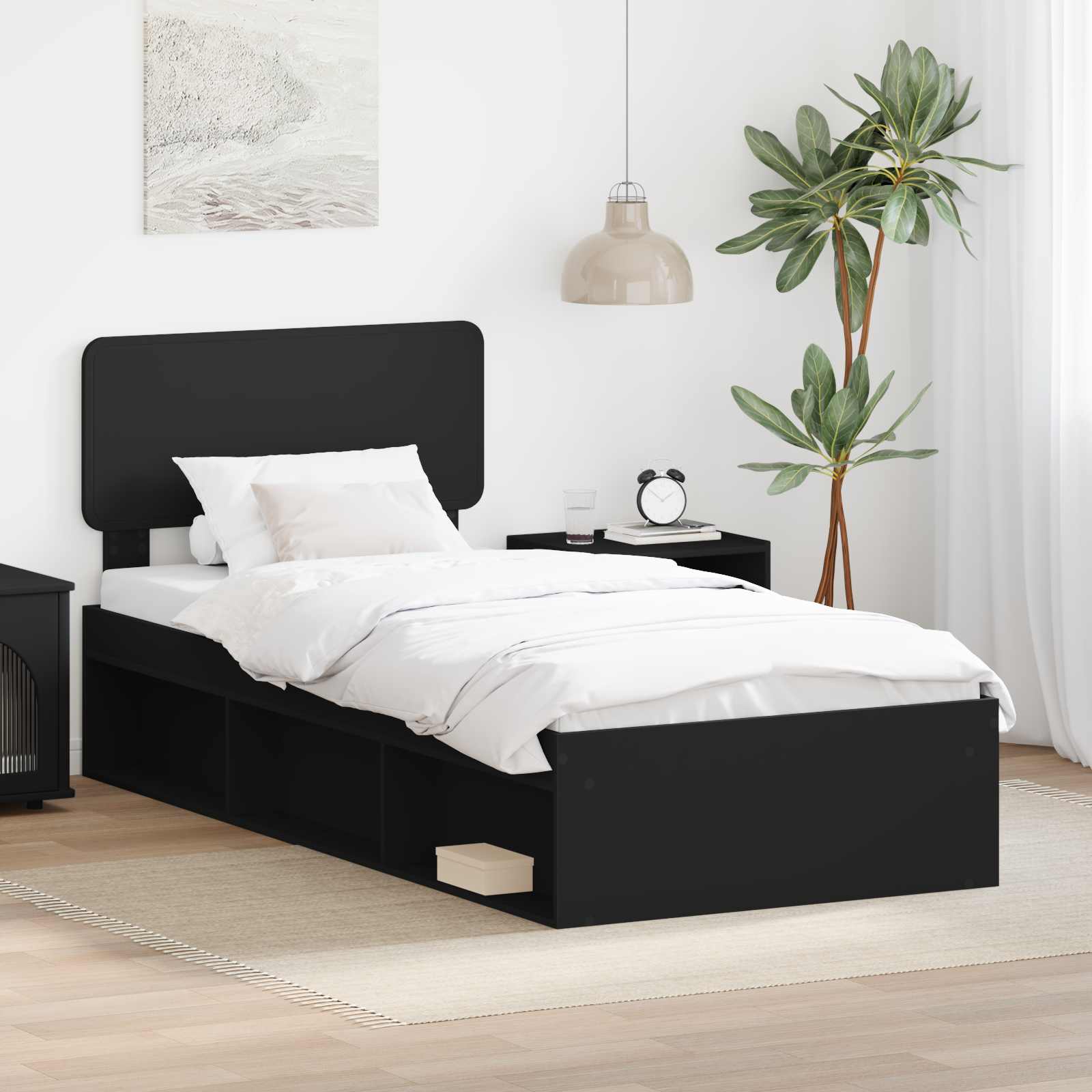 Krevetna konstrukcija Crna 90 x 200 cm Čvrsto borovo drvo