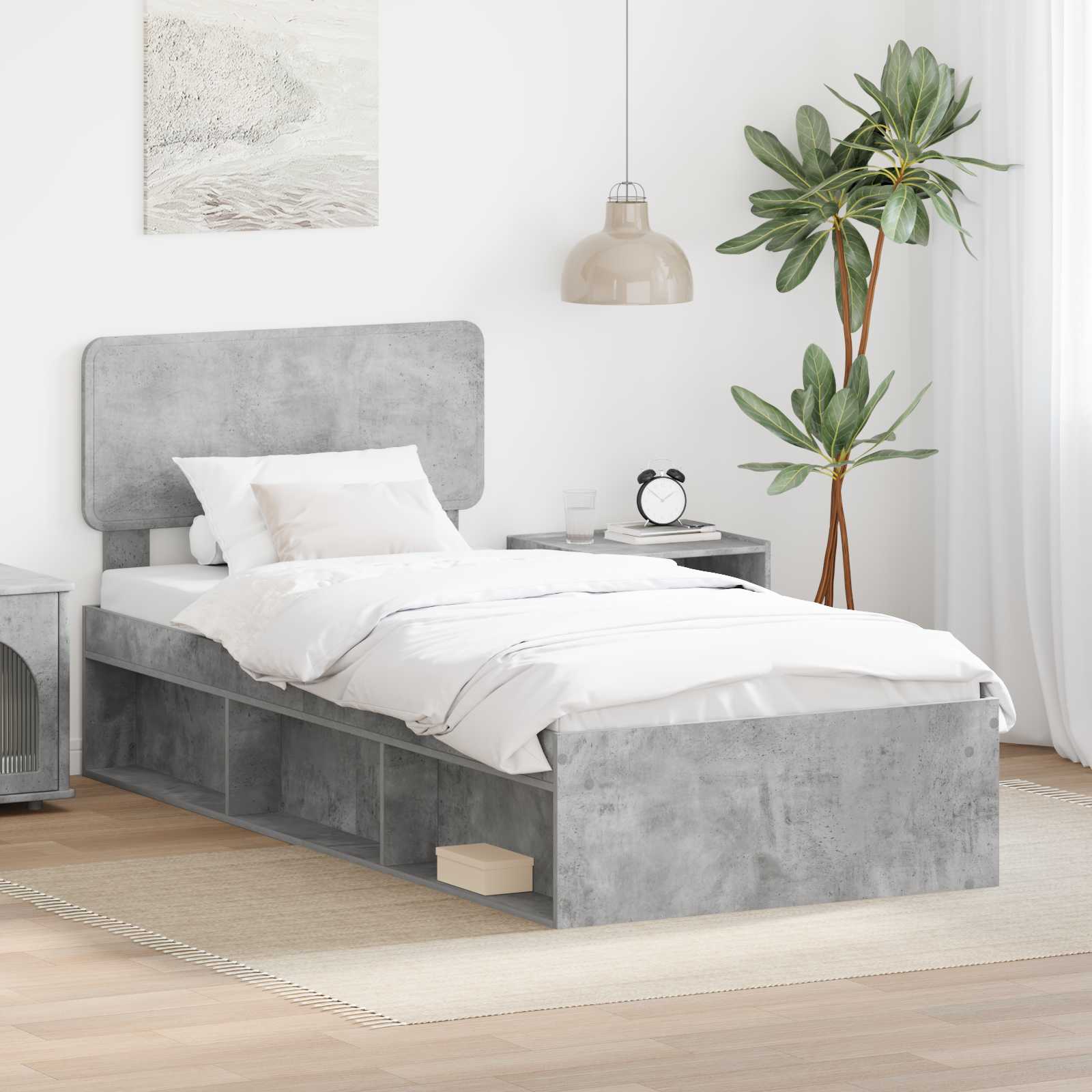 Krevetna konstrukcija s uzglavljem Betonska siva 75 x 190 cm