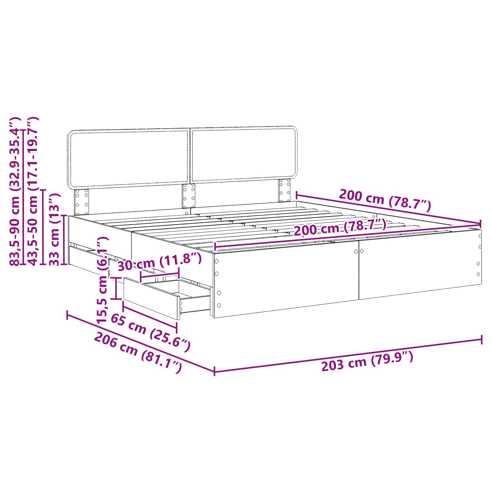 Krevetna konstrukcija Crna 200 x 200 cm Konstrukcijsko drvo