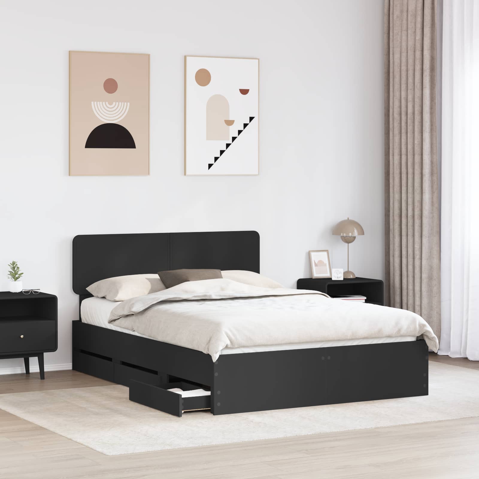 Krevetna konstrukcija Crna 150 x 200 cm Konstrukcijsko drvo