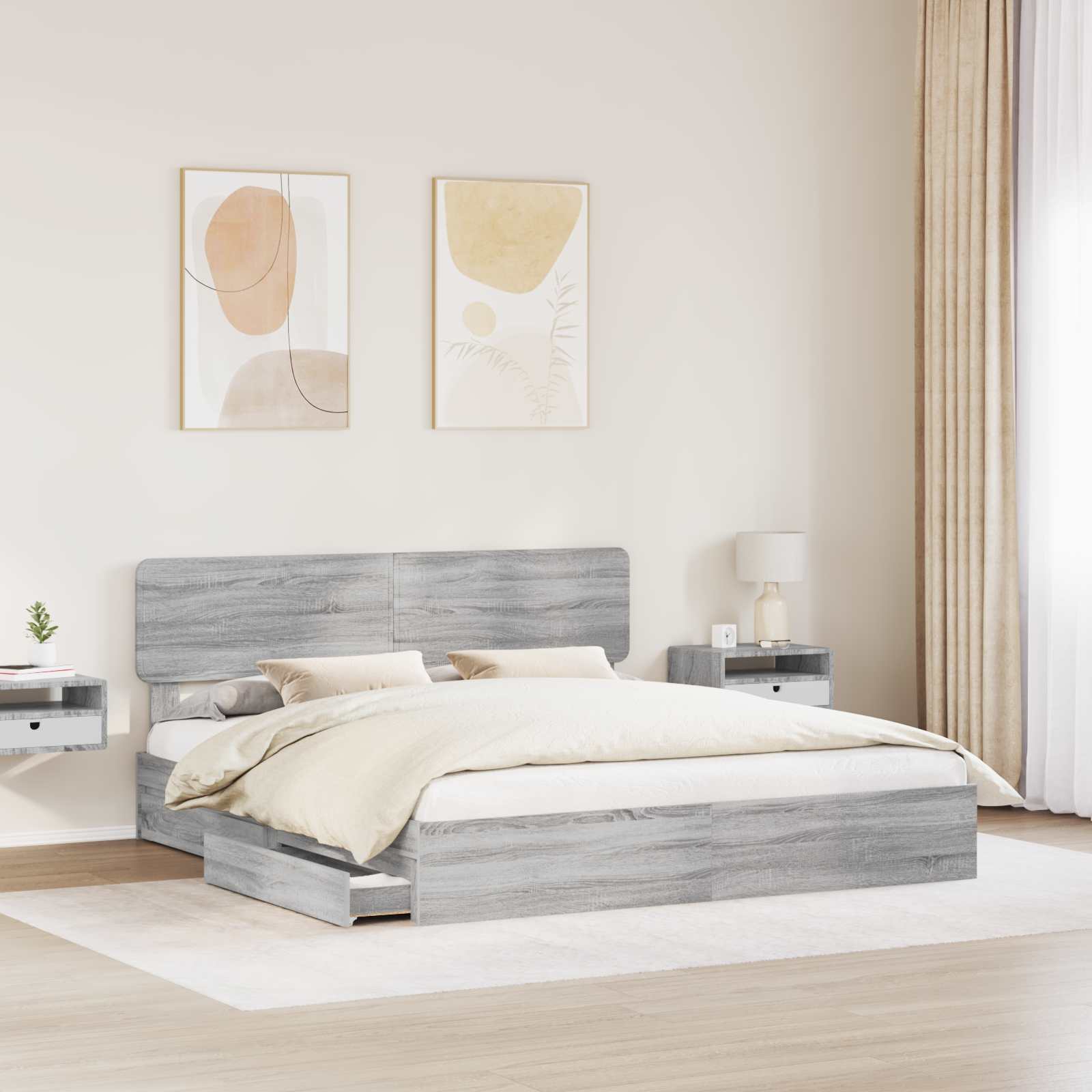 Krevet s od storage Siva Sonoma 200 x 200 cm Konstruirano drvo
