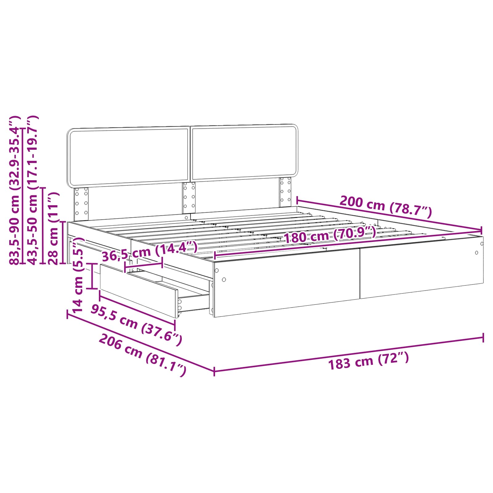 Krevet s od storage Sonoma hrast 180 x 200 cm Konstruirano drvo