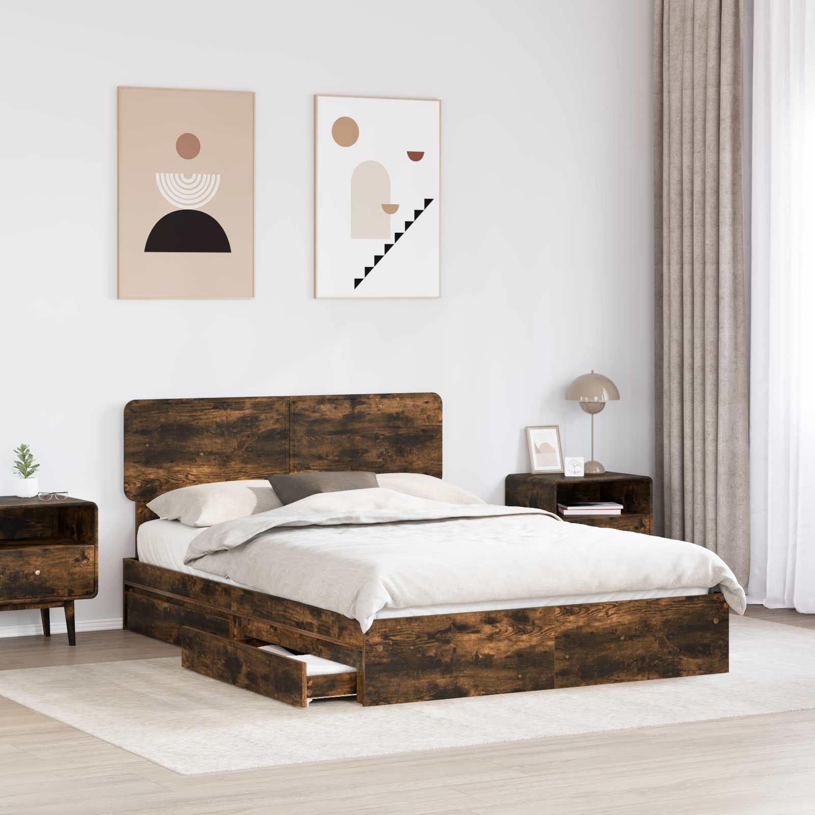Krevet s od storage s uzglavljem Dimljeni hrast 160 x 200 cm