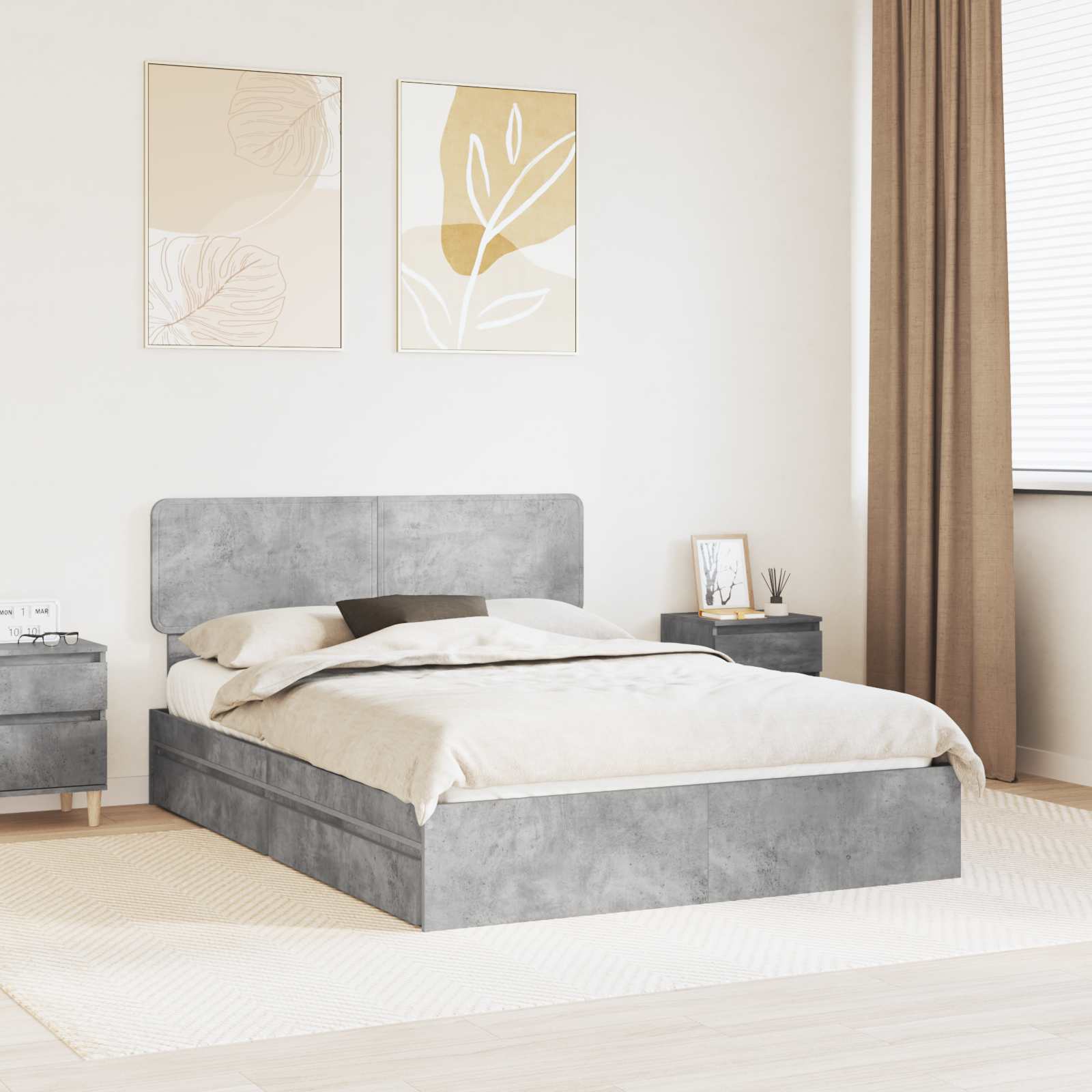 Krevet s od storage s uzglavljem Betonski sivi 150 x 200 cm